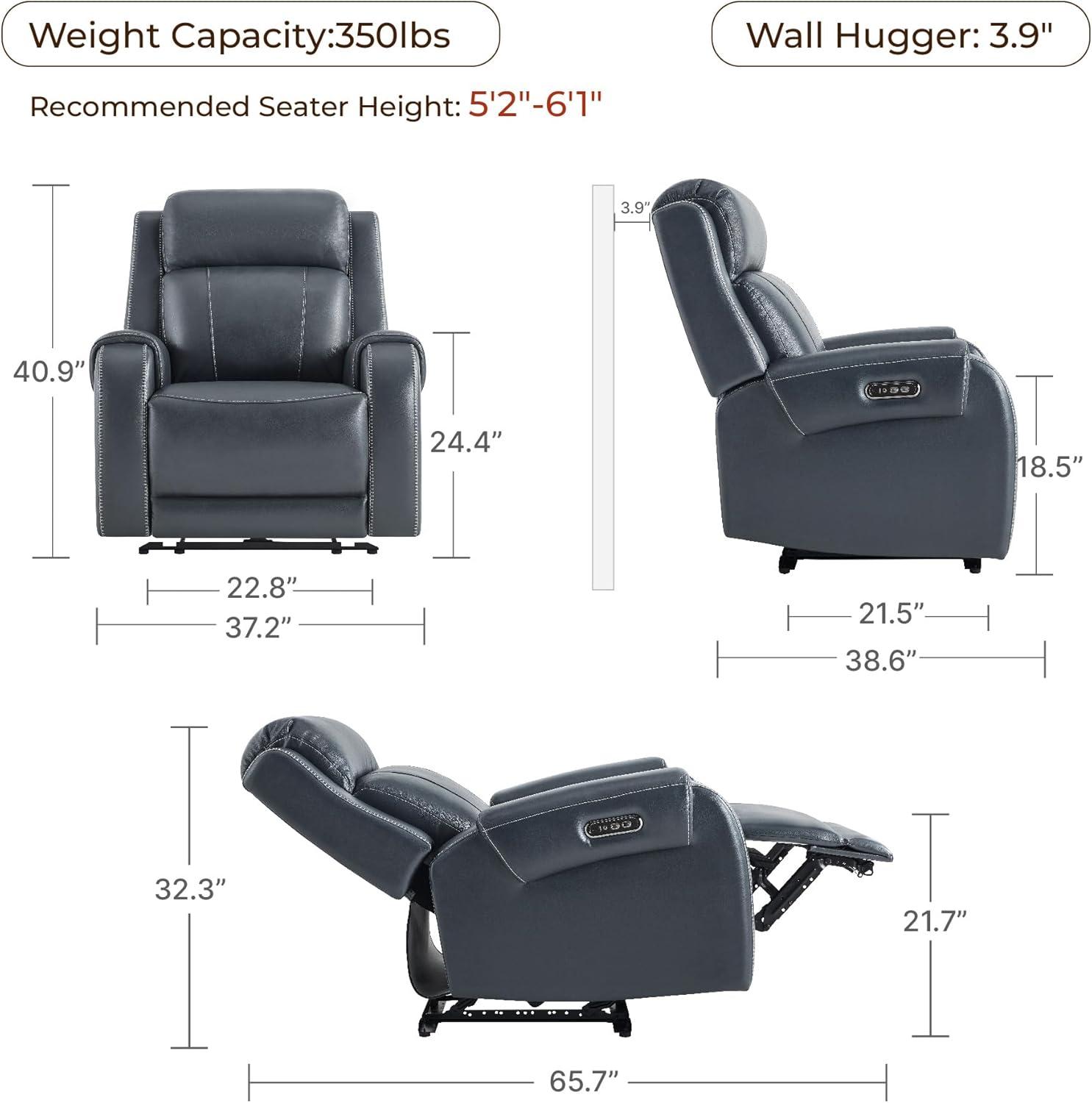 image:imageCHITA Genuine Leather Power Recliner Chair for Adults Electric Wall Hugger Recliner with Adjustable Power Headrest amp USBTypeC Ports Compact for Small Spaces amp Living Rooms Saddle BrownNavy Blue