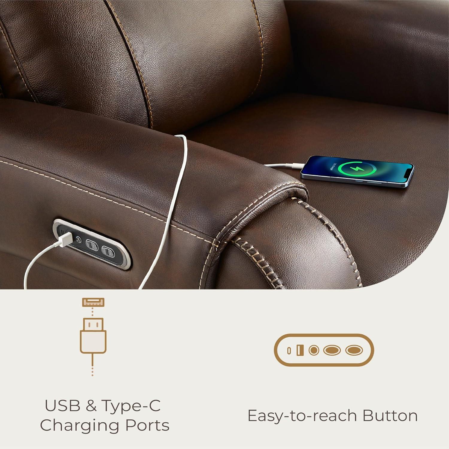 image:imageCHITA Genuine Leather Power Recliner Chair for Adults Electric Wall Hugger Recliner with Adjustable Power Headrest amp USBTypeC Ports Compact for Small Spaces amp Living Rooms Saddle BrownDark Brown