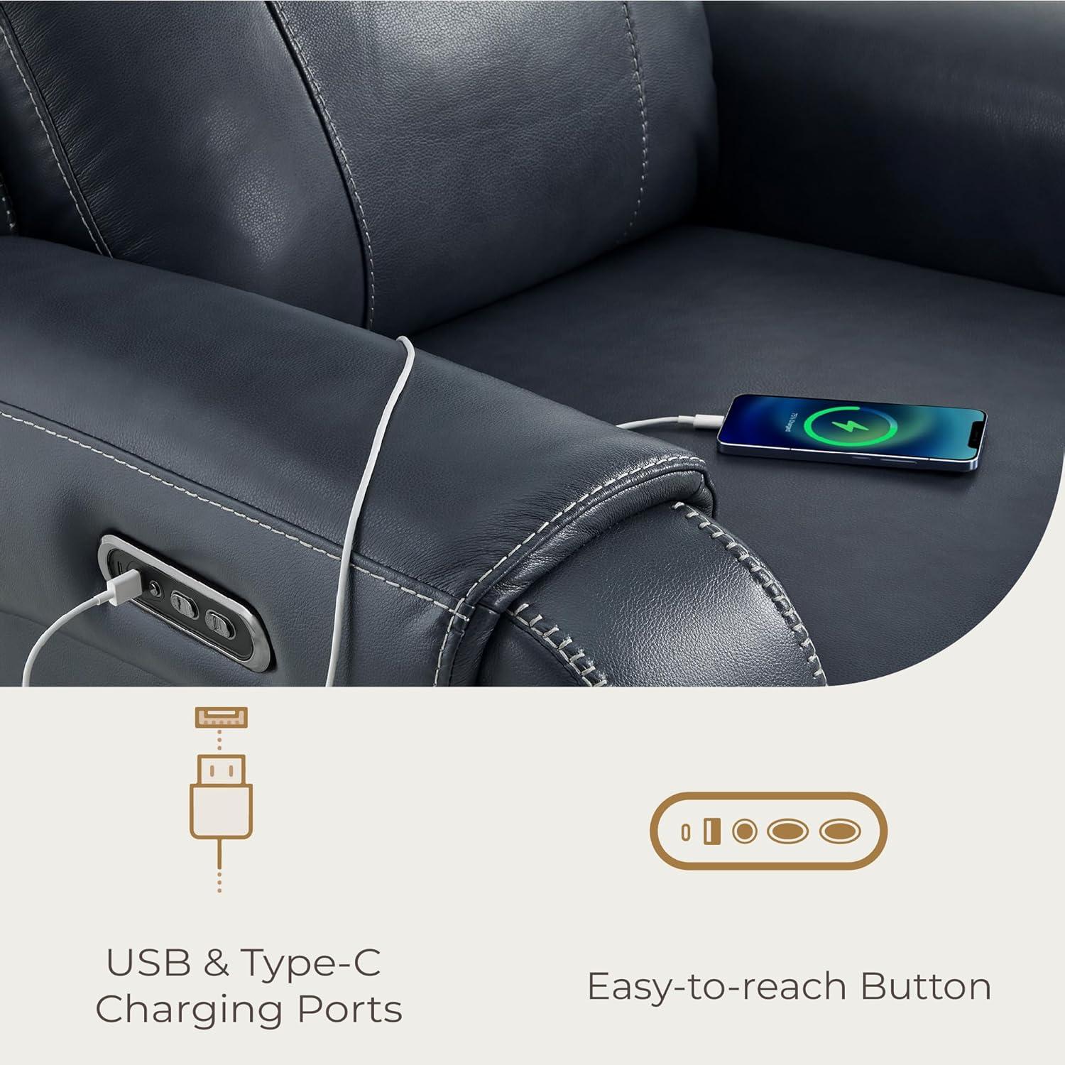 image:imageCHITA Genuine Leather Power Recliner Chair for Adults Electric Wall Hugger Recliner with Adjustable Power Headrest amp USBTypeC Ports Compact for Small Spaces amp Living Rooms Saddle BrownNavy Blue