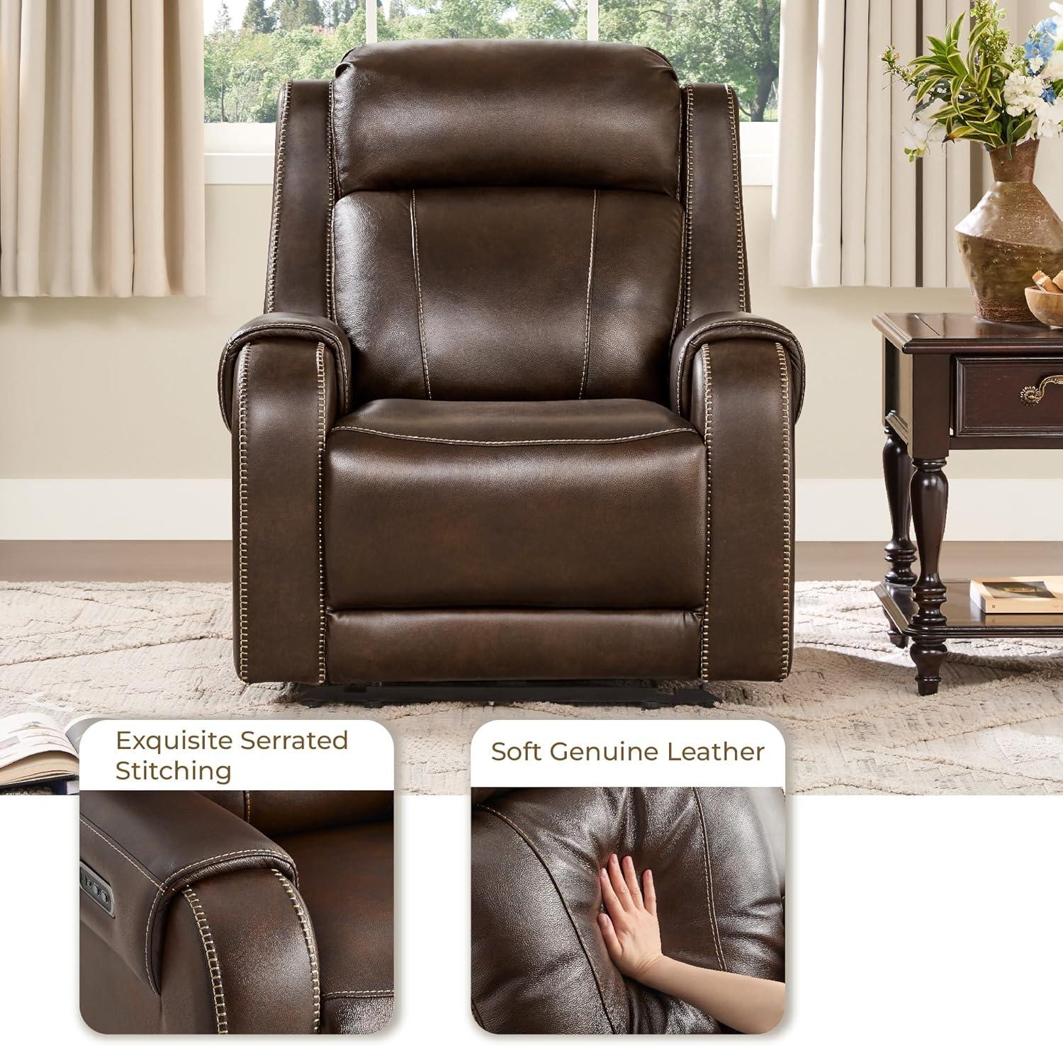 image:imageCHITA Genuine Leather Power Recliner Chair for Adults Electric Wall Hugger Recliner with Adjustable Power Headrest amp USBTypeC Ports Compact for Small Spaces amp Living Rooms Saddle BrownDark Brown