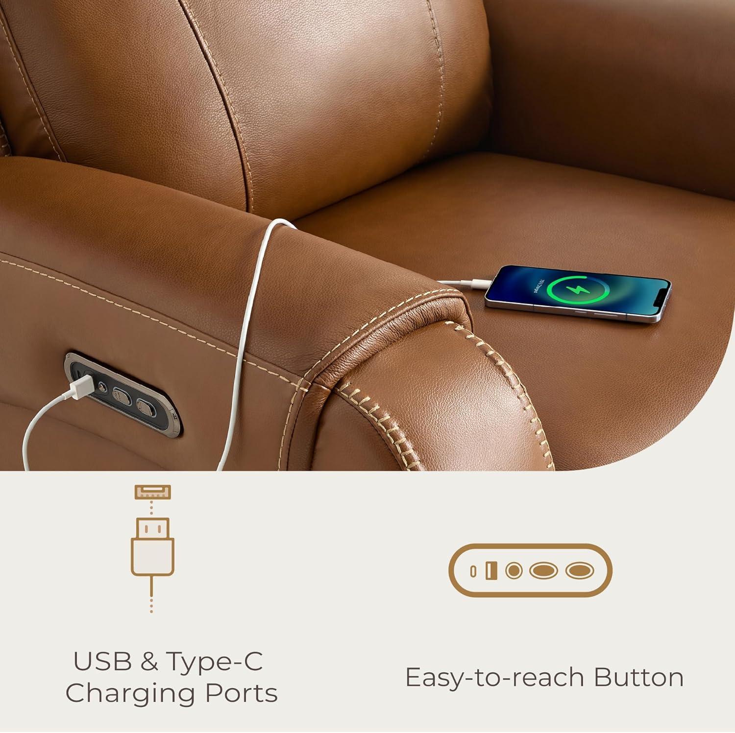 image:imageCHITA Genuine Leather Power Recliner Chair for Adults Electric Wall Hugger Recliner with Adjustable Power Headrest amp USBTypeC Ports Compact for Small Spaces amp Living Rooms Saddle BrownSaddle