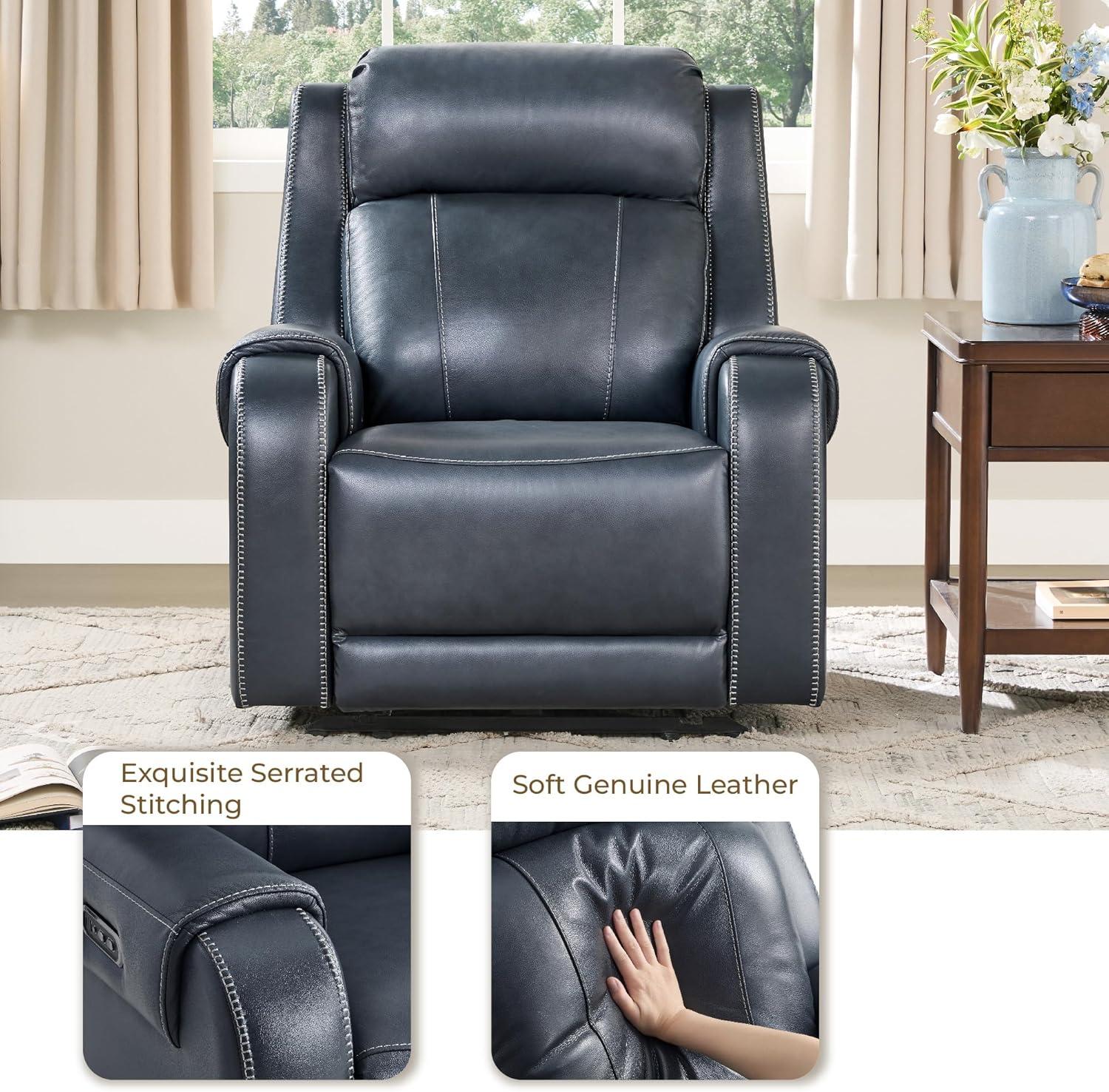 image:imageCHITA Genuine Leather Power Recliner Chair for Adults Electric Wall Hugger Recliner with Adjustable Power Headrest amp USBTypeC Ports Compact for Small Spaces amp Living Rooms Saddle BrownNavy Blue