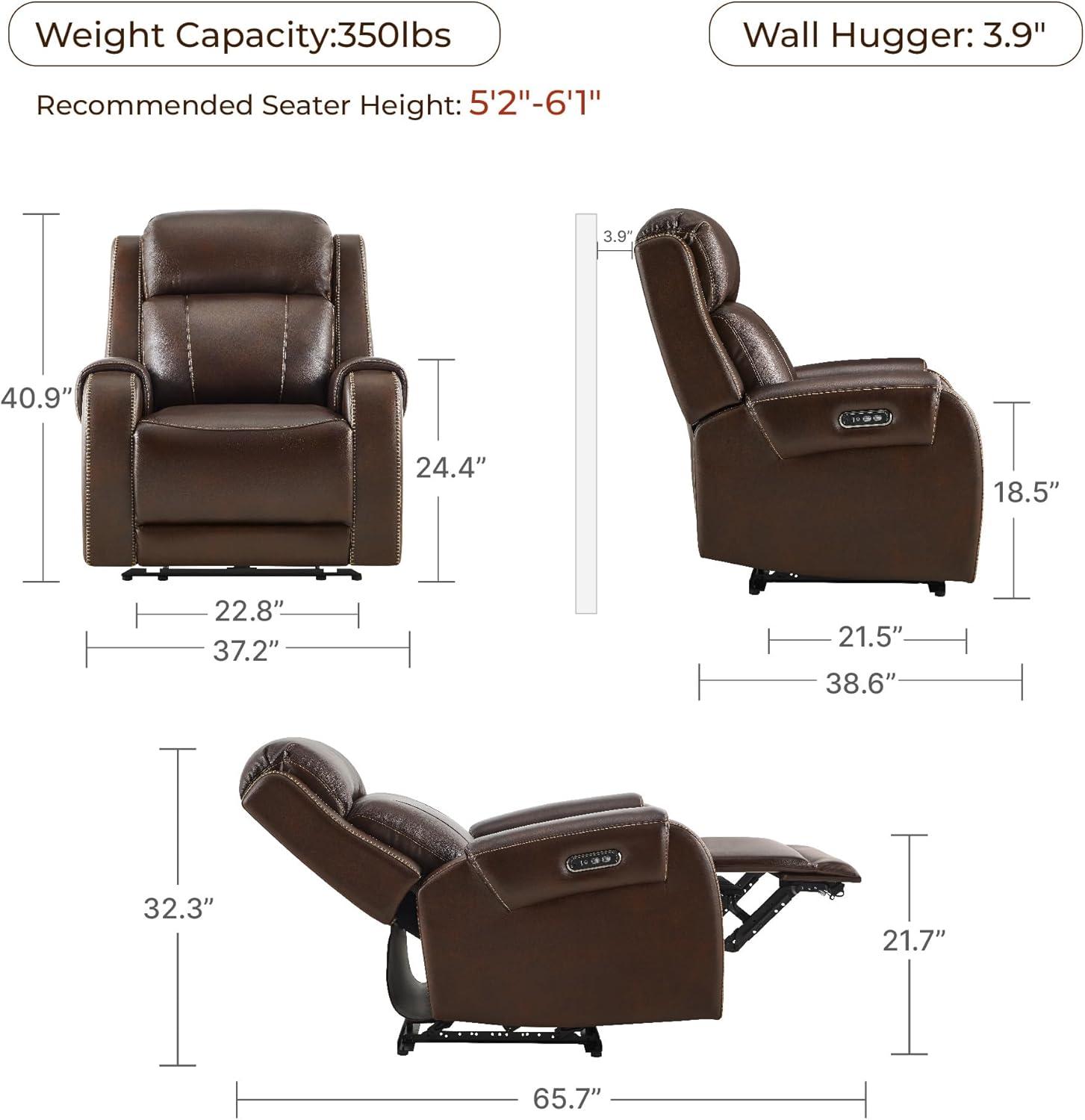 image:imageCHITA Genuine Leather Power Recliner Chair for Adults Electric Wall Hugger Recliner with Adjustable Power Headrest amp USBTypeC Ports Compact for Small Spaces amp Living Rooms Saddle BrownDark Brown
