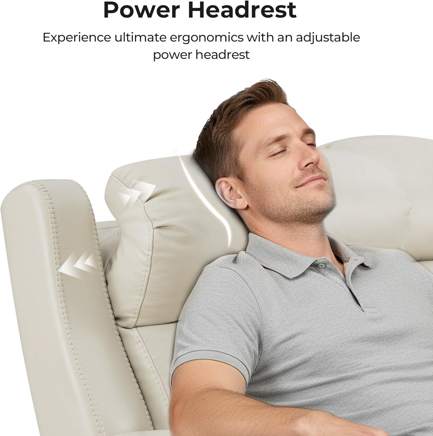 image:imageCHITA Genuine Leather Power Recliner Sofa Wall Hugger Reclining Loveseat with Console Power Headrest Dual Motor Wireless amp USB Charging Ports Recliner Couch for Living Room RV Leather in SaddleCream