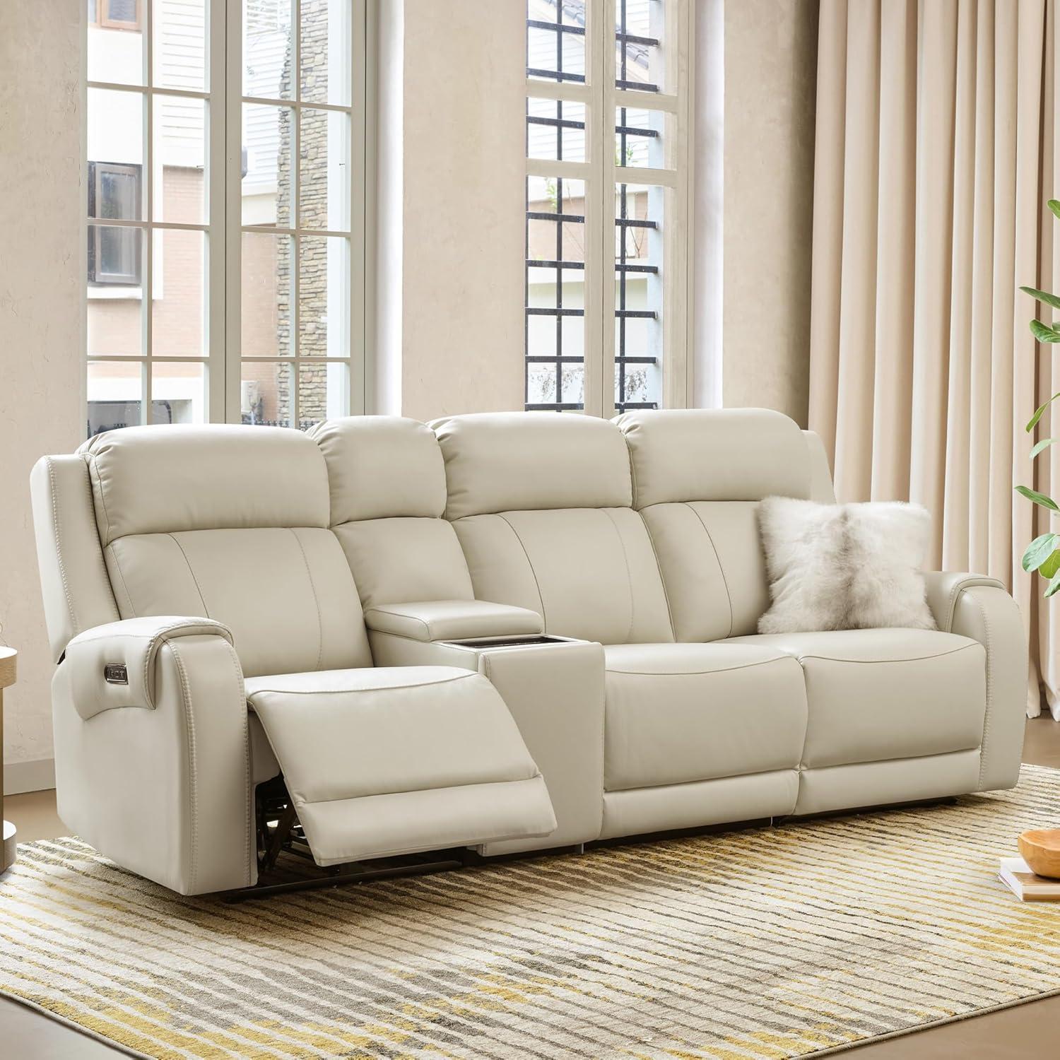 image:imageCHITA Genuine Leather Power Recliner Sofa Wall Hugger Reclining Loveseat with Console Power Headrest Dual Motor Wireless amp USB Charging Ports Recliner Couch for Living Room RV Leather in SaddleCream