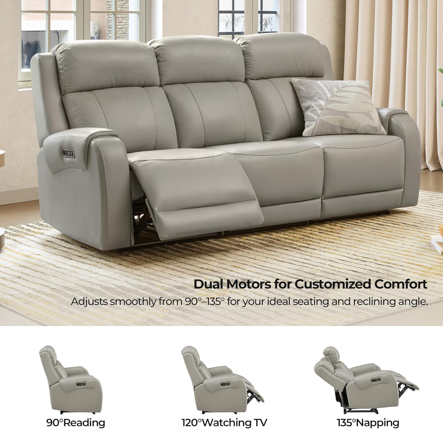 image:imageCHITA Genuine Leather Power Recliner Sofa Wall Hugger Reclining Loveseat with Console Power Headrest Dual Motor Wireless amp USB Charging Ports Recliner Couch for Living Room RV Leather in SaddleLight Gray