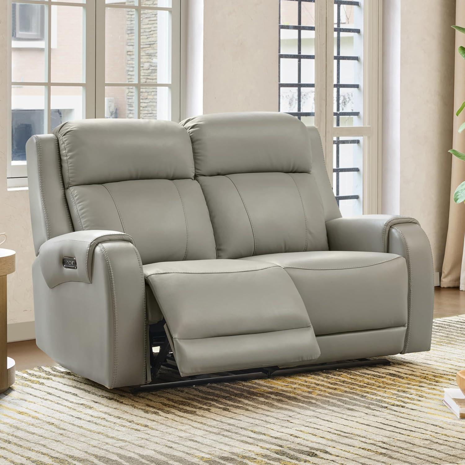 image:imageCHITA Genuine Leather Power Recliner Sofa Wall Hugger Reclining Loveseat with Console Power Headrest Dual Motor Wireless amp USB Charging Ports Recliner Couch for Living Room RV Leather in SaddleLight Gray
