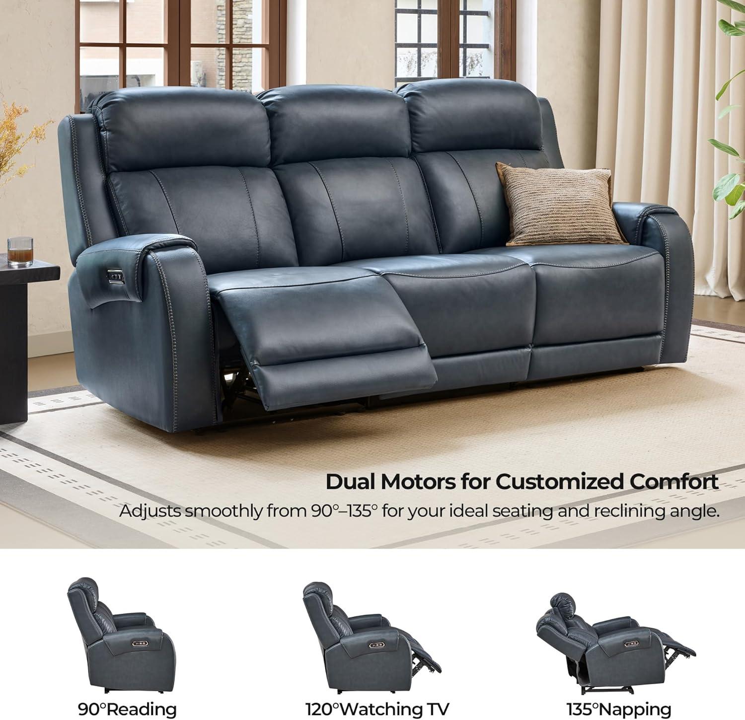 image:imageCHITA Genuine Leather Power Recliner Sofa Wall Hugger Reclining Loveseat with Console Power Headrest Dual Motor Wireless amp USB Charging Ports Recliner Couch for Living Room RV Leather in SaddleNavy