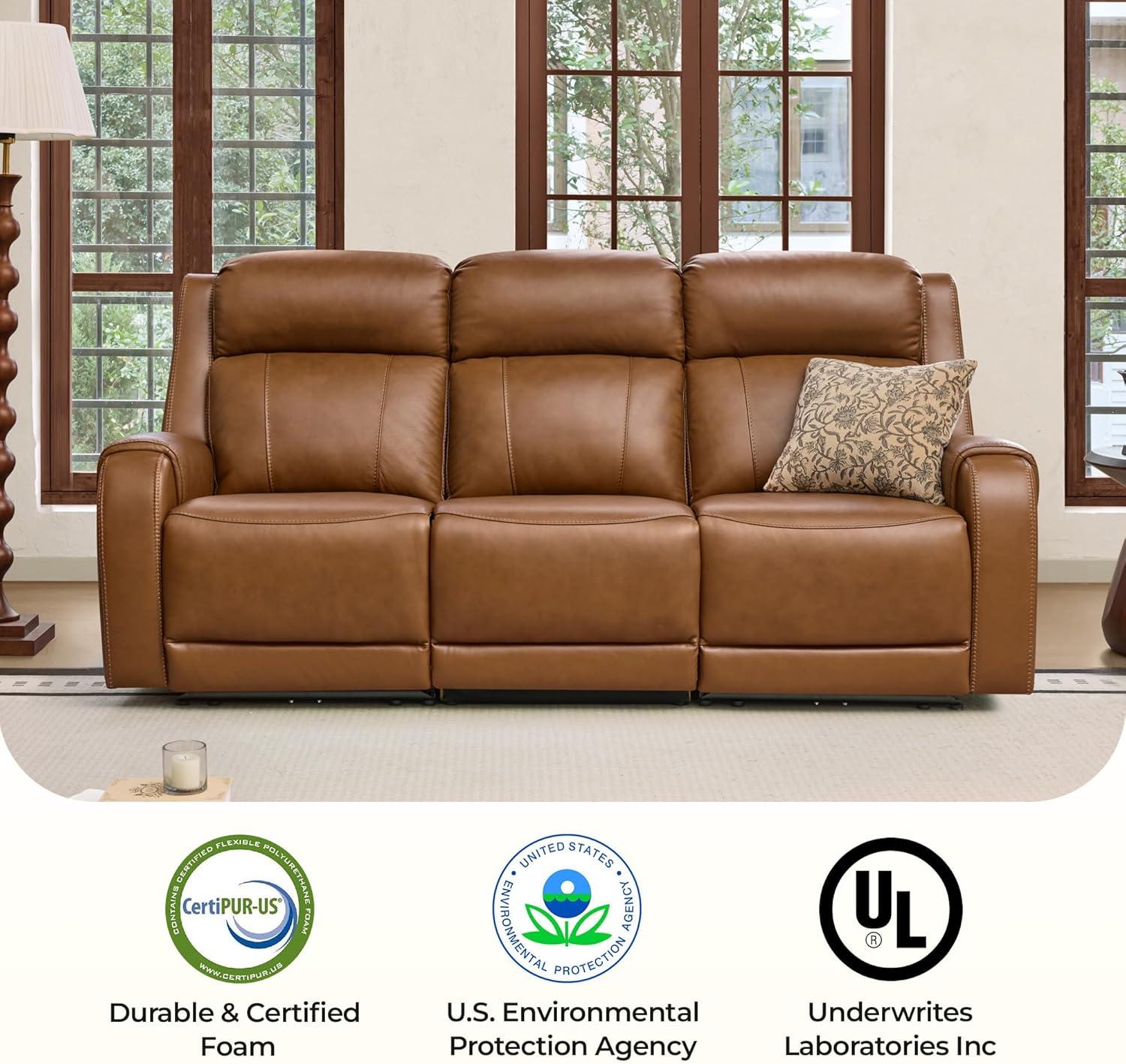 image:imageCHITA Genuine Leather Power Recliner Sofa Wall Hugger Reclining Loveseat with Console Power Headrest Dual Motor Wireless amp USB Charging Ports Recliner Couch for Living Room RV Leather in SaddleSaddle