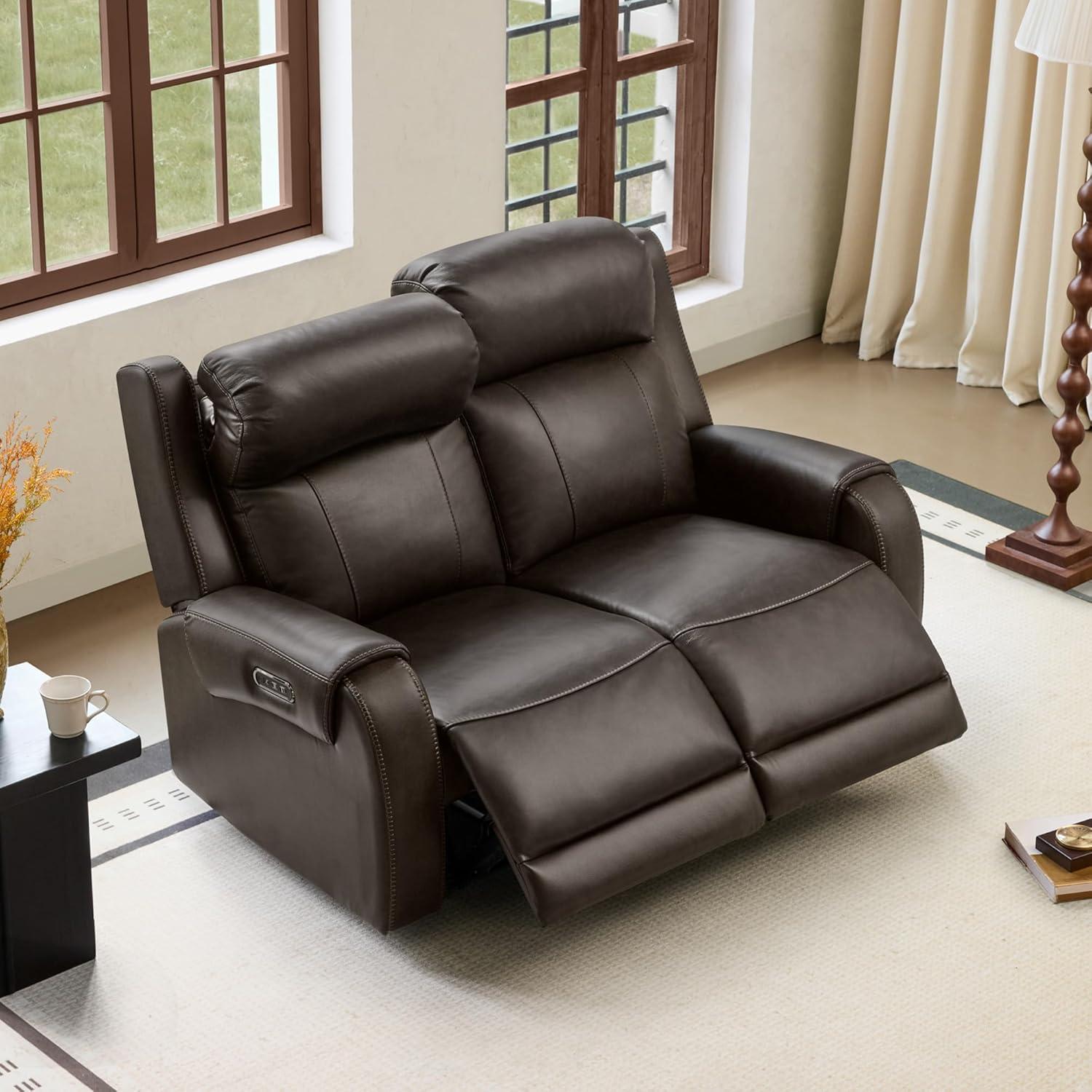 image:imageCHITA Genuine Leather Power Recliner Sofa Wall Hugger Reclining Loveseat with Console Power Headrest Dual Motor Wireless amp USB Charging Ports Recliner Couch for Living Room RV Leather in SaddleBrown