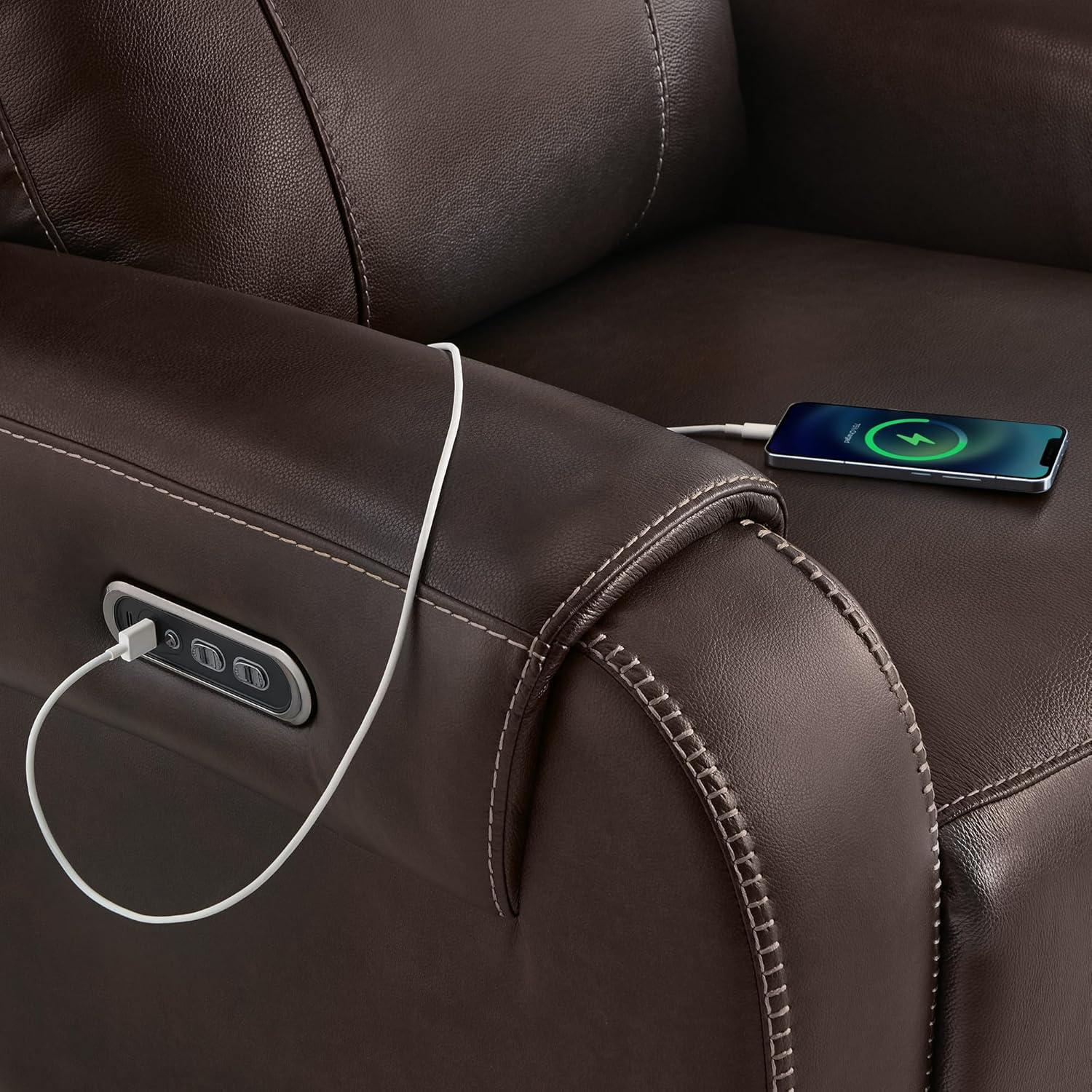image:imageCHITA Genuine Leather Power Recliner Sofa Wall Hugger Reclining Loveseat with Console Power Headrest Dual Motor Wireless amp USB Charging Ports Recliner Couch for Living Room RV Leather in SaddleBrown