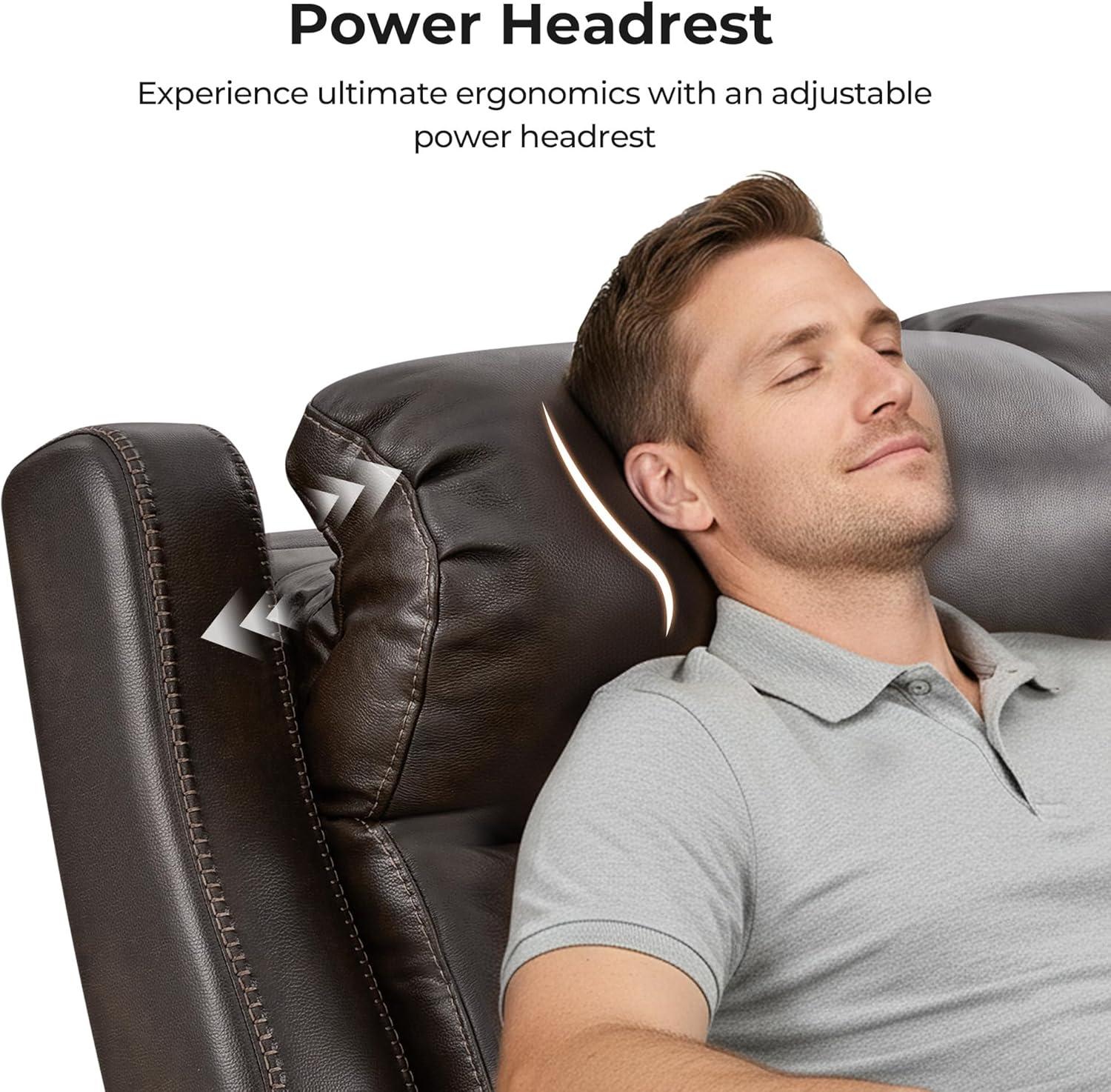 image:imageCHITA Genuine Leather Power Recliner Sofa Wall Hugger Reclining Loveseat with Console Power Headrest Dual Motor Wireless amp USB Charging Ports Recliner Couch for Living Room RV Leather in SaddleBrown