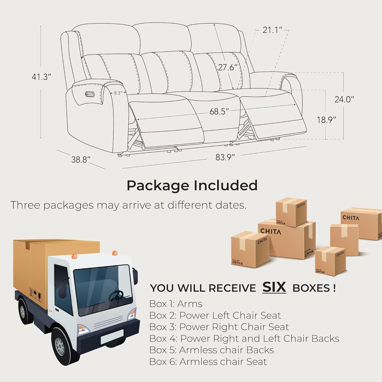 image:imageCHITA Genuine Leather Power Recliner Sofa Wall Hugger Reclining Loveseat with Console Power Headrest Dual Motor Wireless amp USB Charging Ports Recliner Couch for Living Room RV Leather in SaddleCream