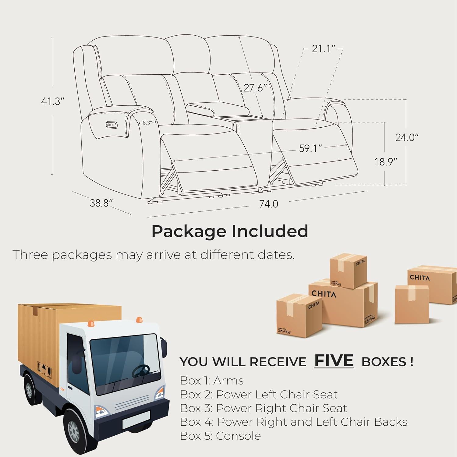 image:imageCHITA Genuine Leather Power Recliner Sofa Wall Hugger Reclining Loveseat with Console Power Headrest Dual Motor Wireless amp USB Charging Ports Recliner Couch for Living Room RV Leather in SaddleSaddle