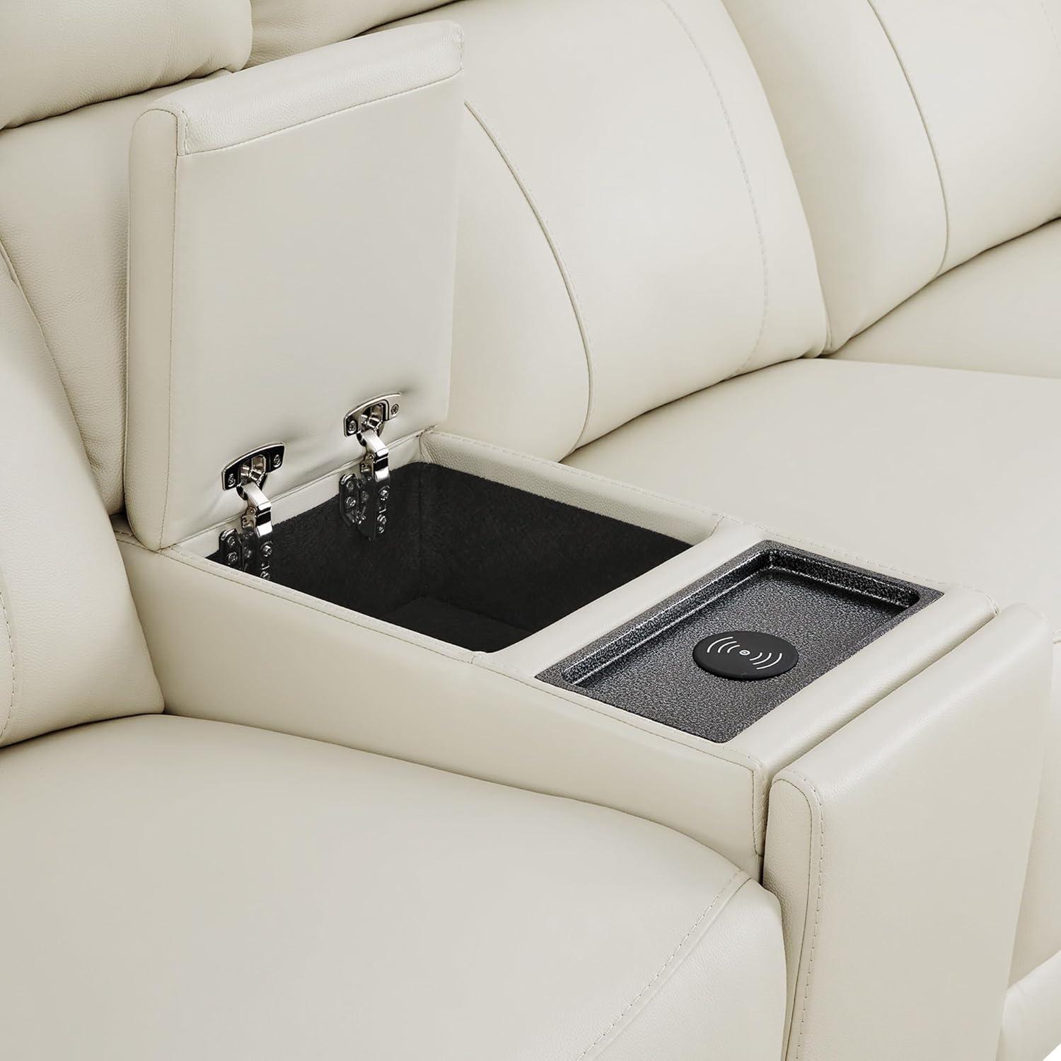 image:imageCHITA Genuine Leather Power Recliner Sofa Wall Hugger Reclining Loveseat with Console Power Headrest Dual Motor Wireless amp USB Charging Ports Recliner Couch for Living Room RV Leather in SaddleCream
