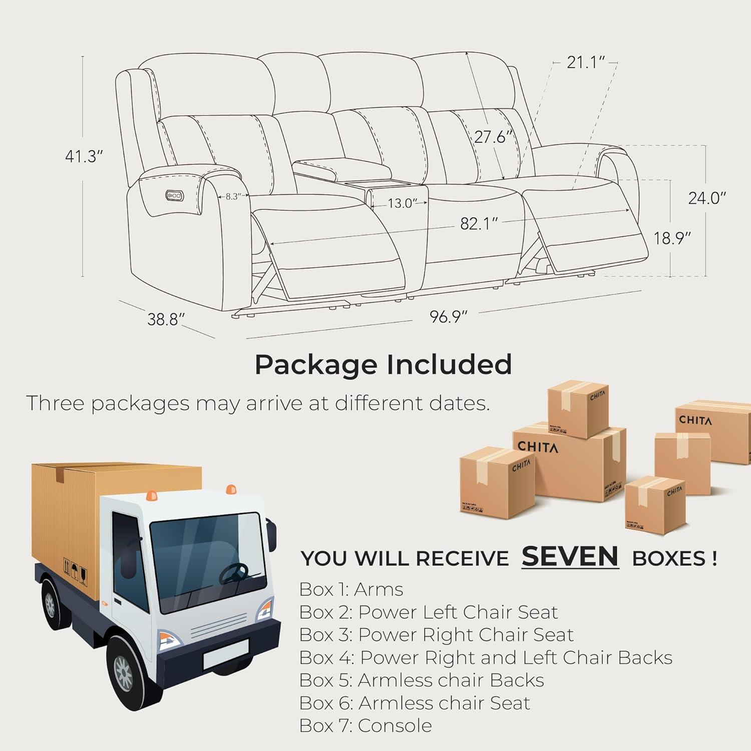 image:imageCHITA Genuine Leather Power Recliner Sofa Wall Hugger Reclining Loveseat with Console Power Headrest Dual Motor Wireless amp USB Charging Ports Recliner Couch for Living Room RV Leather in SaddleLight Gray