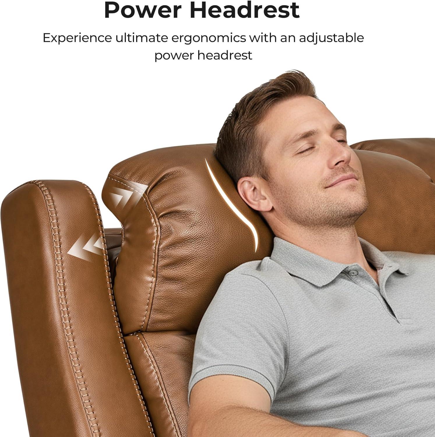 image:imageCHITA Genuine Leather Power Recliner Sofa Wall Hugger Reclining Loveseat with Console Power Headrest Dual Motor Wireless amp USB Charging Ports Recliner Couch for Living Room RV Leather in SaddleSaddle
