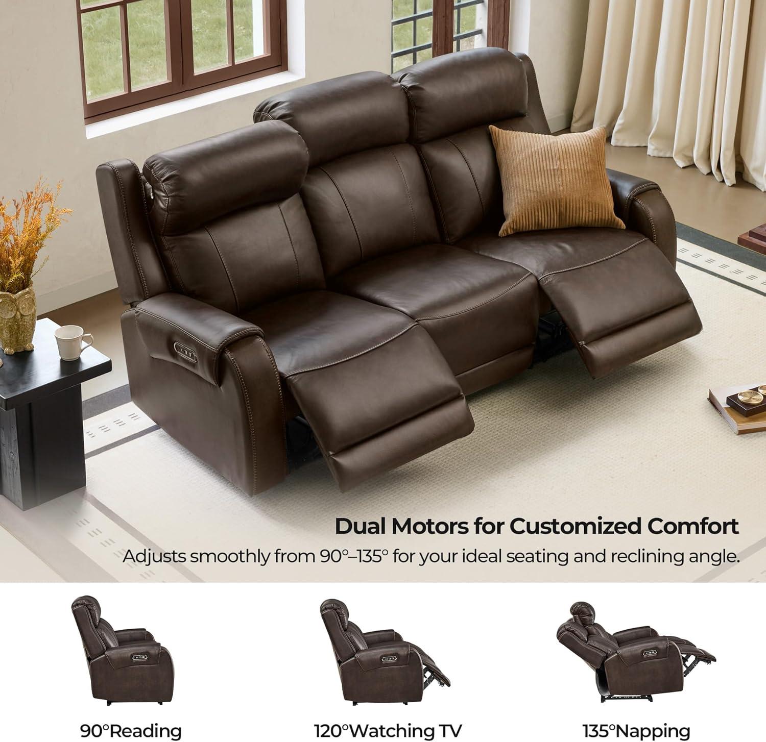 image:imageCHITA Genuine Leather Power Recliner Sofa Wall Hugger Reclining Loveseat with Console Power Headrest Dual Motor Wireless amp USB Charging Ports Recliner Couch for Living Room RV Leather in SaddleBrown