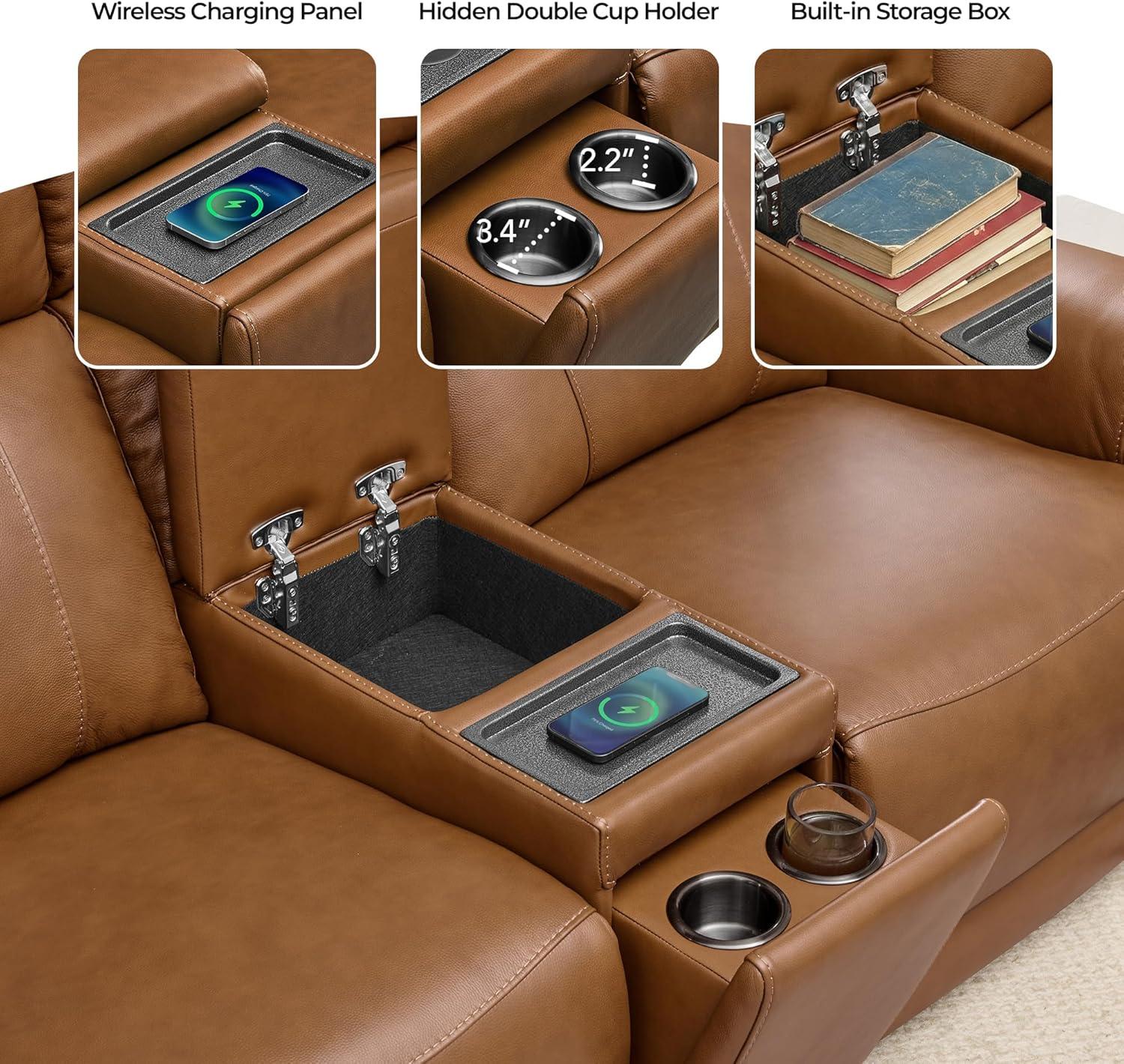 image:imageCHITA Genuine Leather Power Recliner Sofa Wall Hugger Reclining Loveseat with Console Power Headrest Dual Motor Wireless amp USB Charging Ports Recliner Couch for Living Room RV Leather in SaddleSaddle