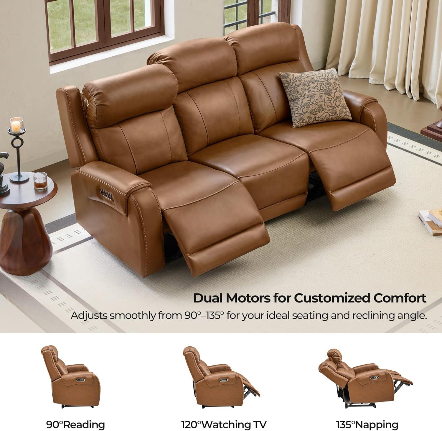 image:imageCHITA Genuine Leather Power Recliner Sofa Wall Hugger Reclining Loveseat with Console Power Headrest Dual Motor Wireless amp USB Charging Ports Recliner Couch for Living Room RV Leather in SaddleSaddle