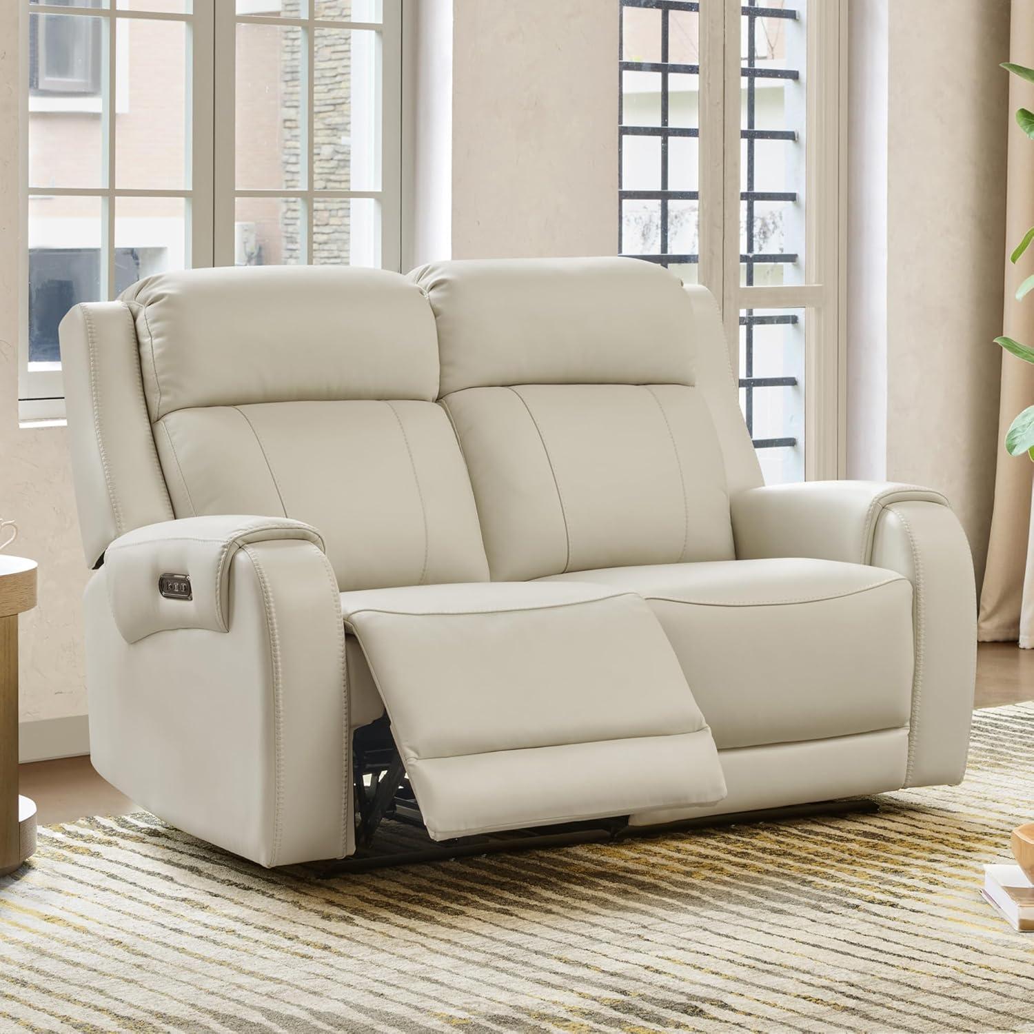 image:imageCHITA Genuine Leather Power Recliner Sofa Wall Hugger Reclining Loveseat with Console Power Headrest Dual Motor Wireless amp USB Charging Ports Recliner Couch for Living Room RV Leather in SaddleCream