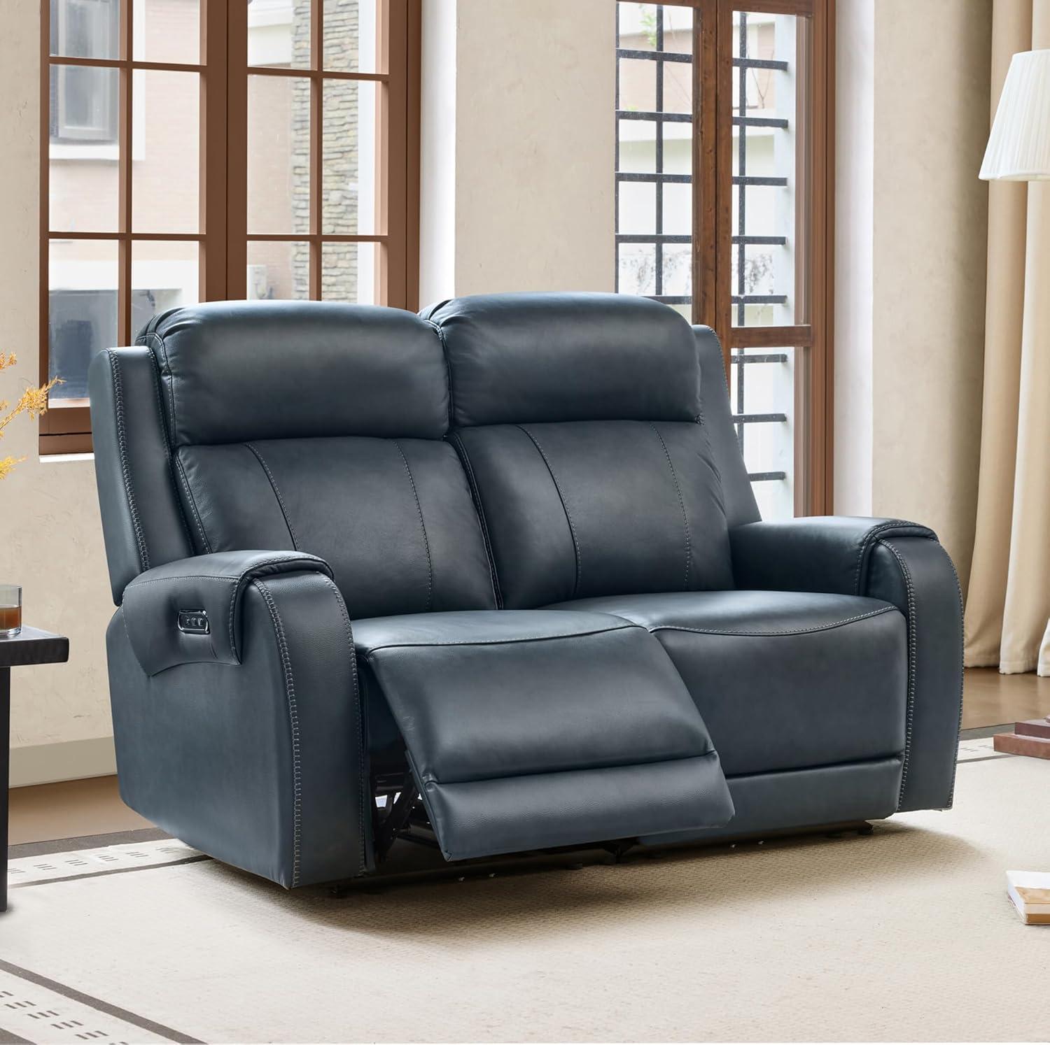 image:imageCHITA Genuine Leather Power Recliner Sofa Wall Hugger Reclining Loveseat with Console Power Headrest Dual Motor Wireless amp USB Charging Ports Recliner Couch for Living Room RV Leather in SaddleNavy