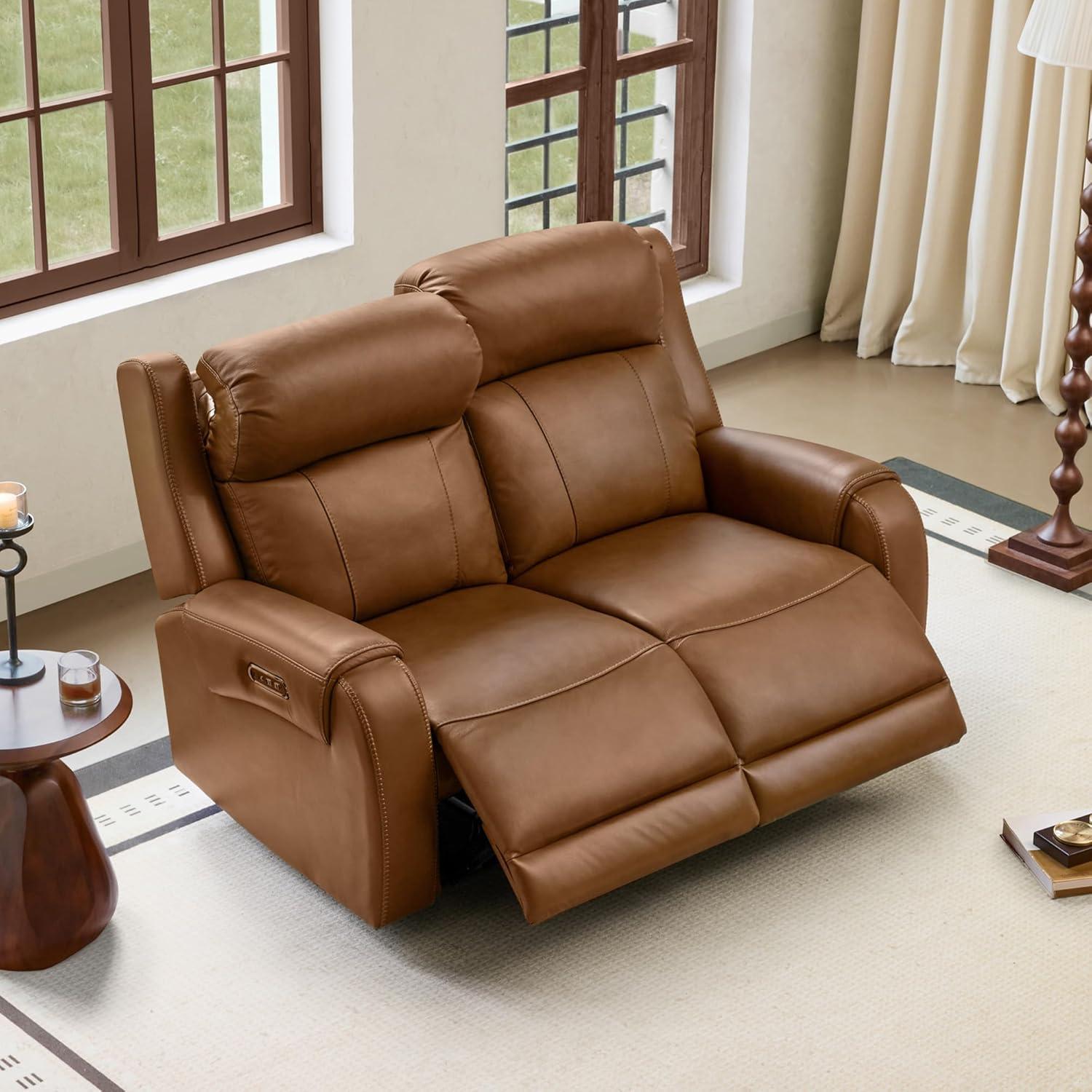 image:imageCHITA Genuine Leather Power Recliner Sofa Wall Hugger Reclining Loveseat with Console Power Headrest Dual Motor Wireless amp USB Charging Ports Recliner Couch for Living Room RV Leather in SaddleSaddle