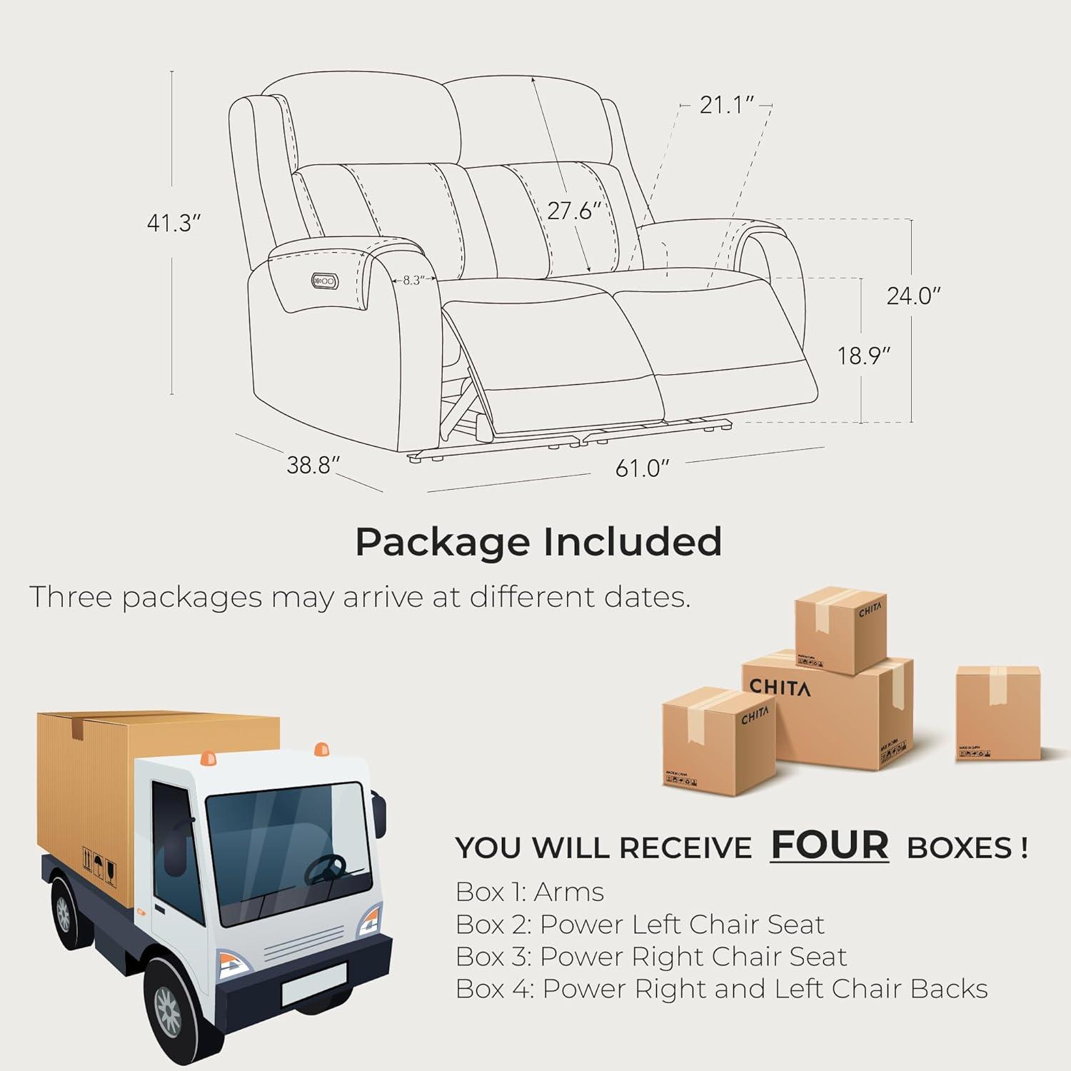image:imageCHITA Genuine Leather Power Recliner Sofa Wall Hugger Reclining Loveseat with Console Power Headrest Dual Motor Wireless amp USB Charging Ports Recliner Couch for Living Room RV Leather in SaddleNavy