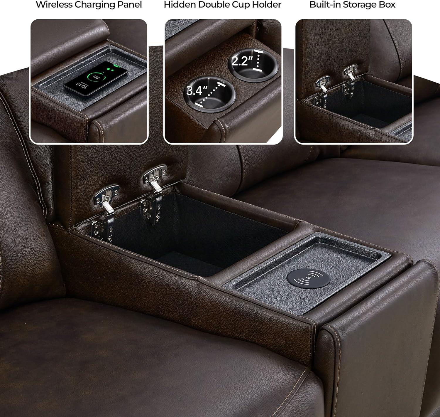 image:imageCHITA Genuine Leather Power Recliner Sofa Wall Hugger Reclining Loveseat with Console Power Headrest Dual Motor Wireless amp USB Charging Ports Recliner Couch for Living Room RV Leather in SaddleBrown