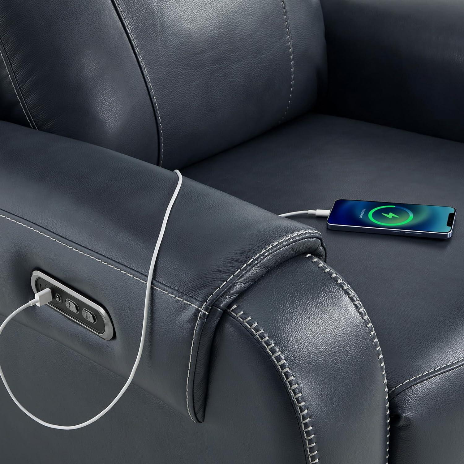 image:imageCHITA Genuine Leather Power Recliner Sofa Wall Hugger Reclining Loveseat with Console Power Headrest Dual Motor Wireless amp USB Charging Ports Recliner Couch for Living Room RV Leather in SaddleNavy