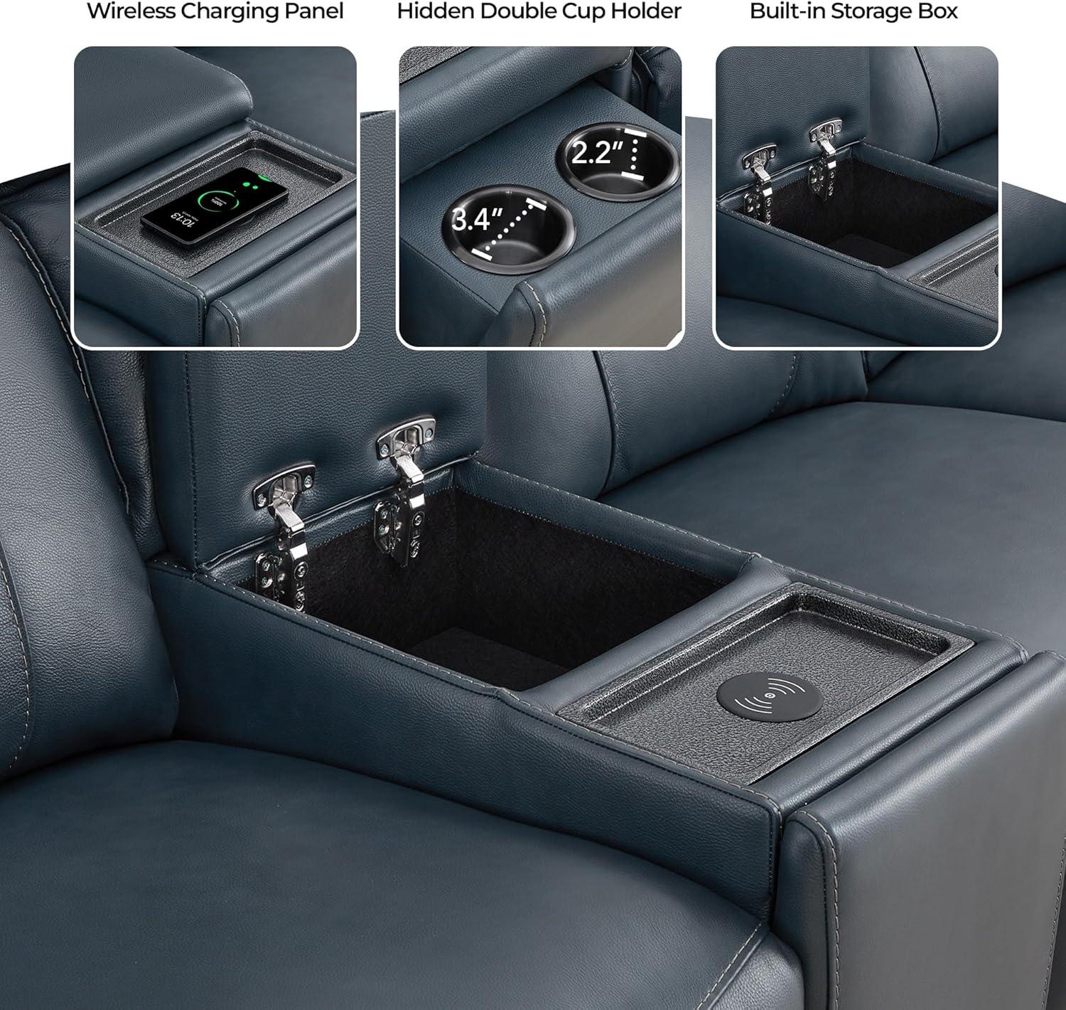 image:imageCHITA Genuine Leather Power Recliner Sofa Wall Hugger Reclining Loveseat with Console Power Headrest Dual Motor Wireless amp USB Charging Ports Recliner Couch for Living Room RV Leather in SaddleNavy