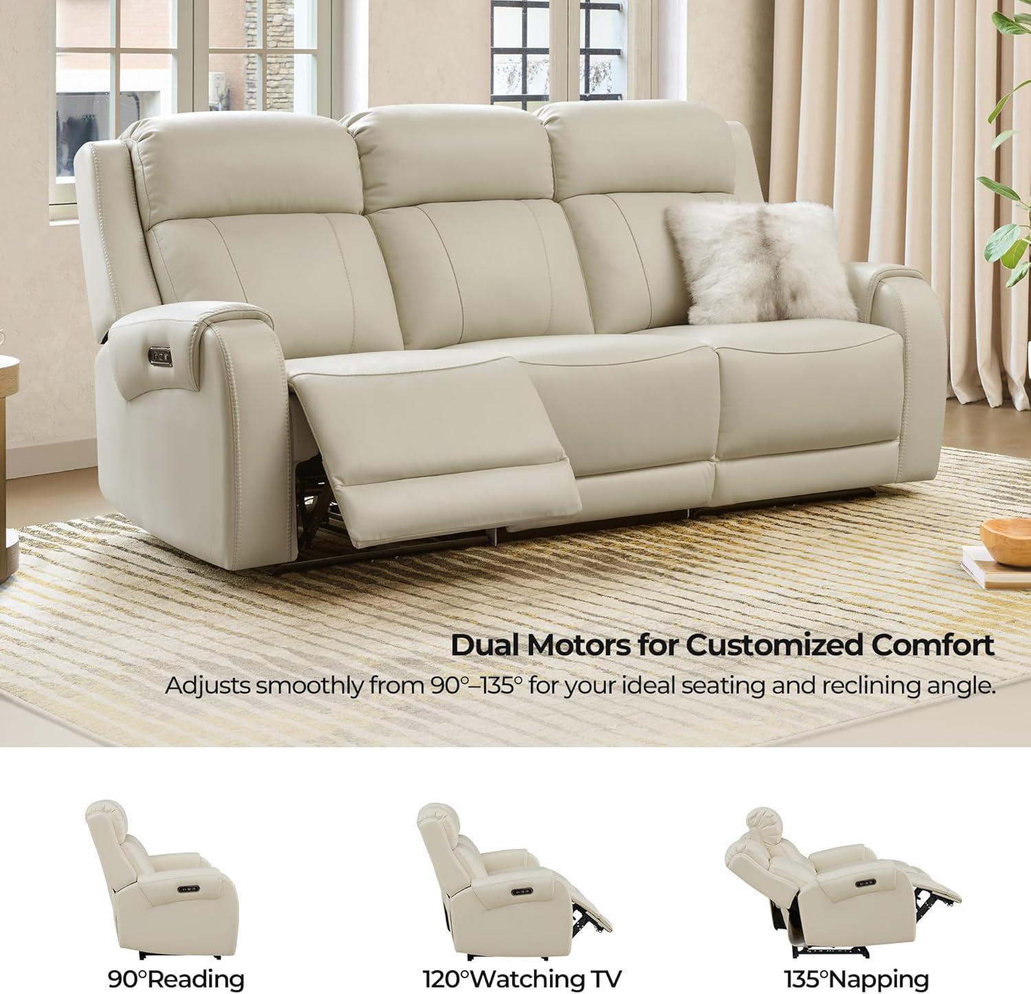 image:imageCHITA Genuine Leather Power Recliner Sofa Wall Hugger Reclining Loveseat with Console Power Headrest Dual Motor Wireless amp USB Charging Ports Recliner Couch for Living Room RV Leather in SaddleCream