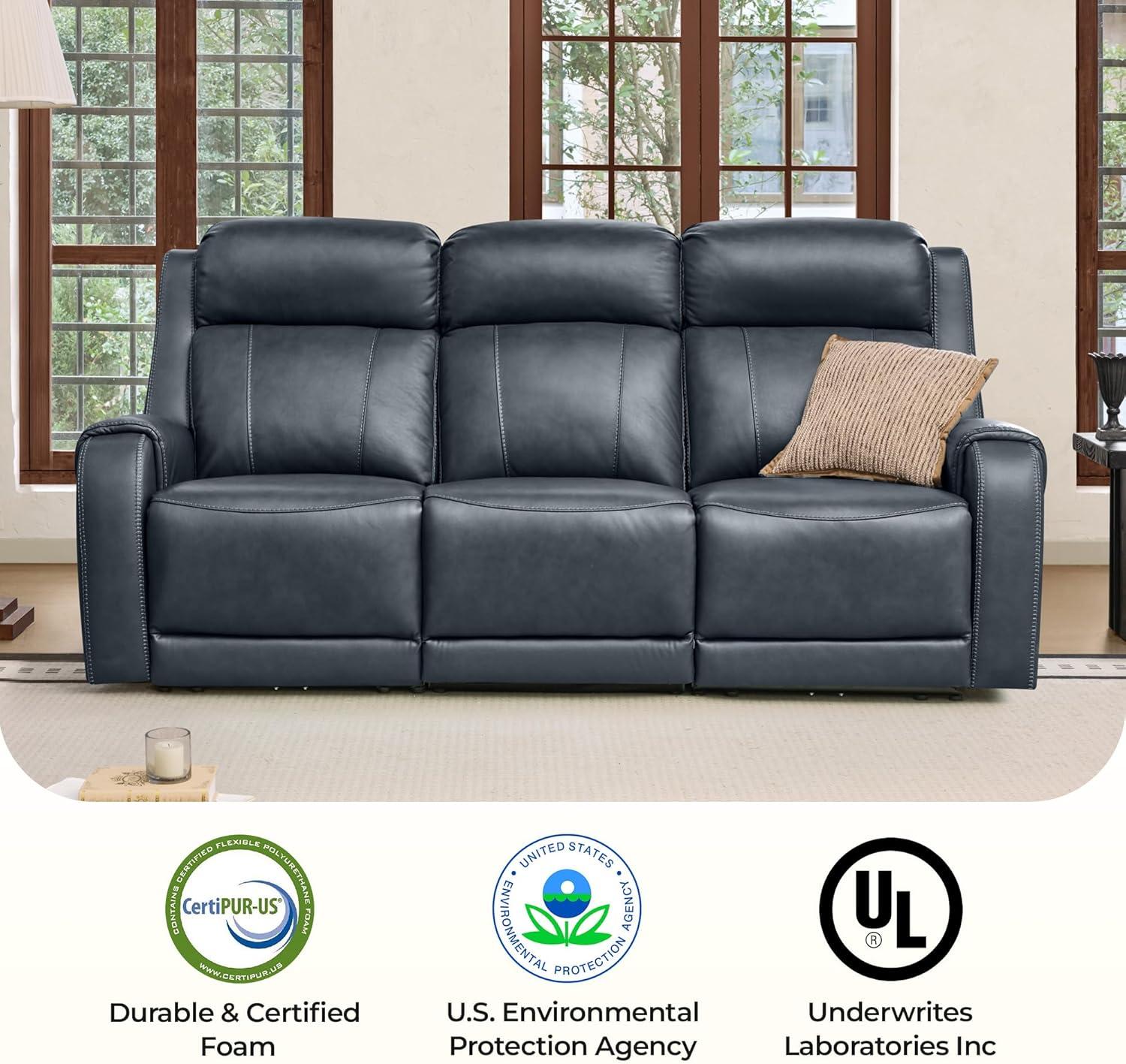 image:imageCHITA Genuine Leather Power Recliner Sofa Wall Hugger Reclining Loveseat with Console Power Headrest Dual Motor Wireless amp USB Charging Ports Recliner Couch for Living Room RV Leather in SaddleNavy