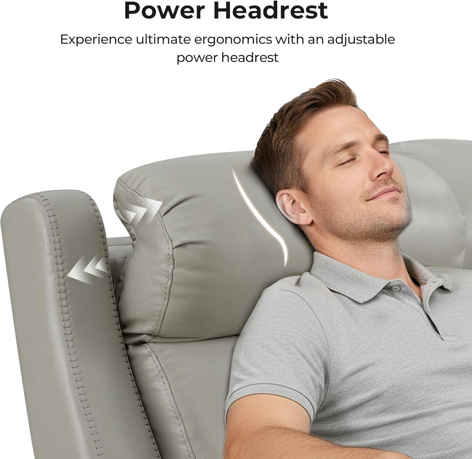 image:imageCHITA Genuine Leather Power Recliner Sofa Wall Hugger Reclining Loveseat with Console Power Headrest Dual Motor Wireless amp USB Charging Ports Recliner Couch for Living Room RV Leather in SaddleLight Gray