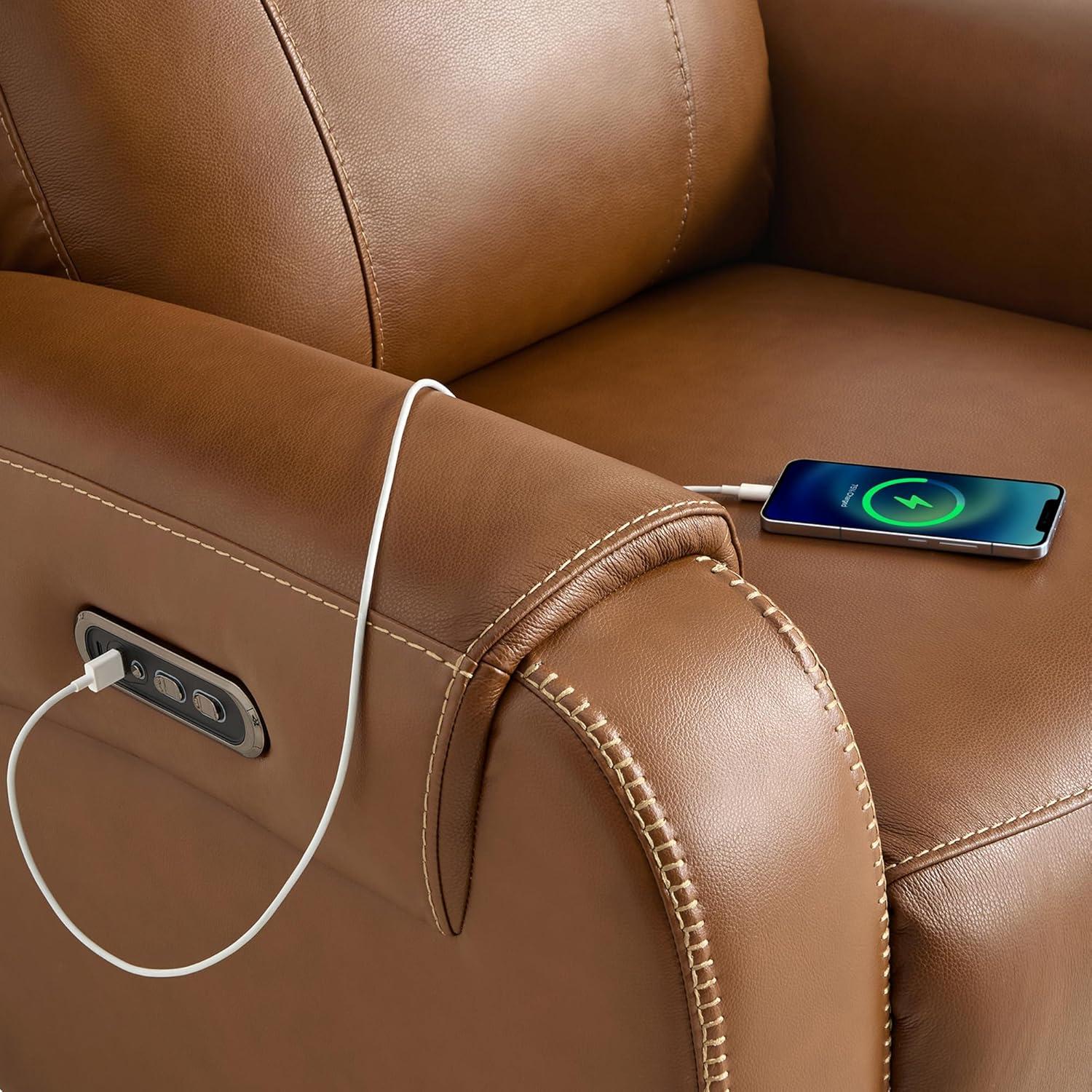 image:imageCHITA Genuine Leather Power Recliner Sofa Wall Hugger Reclining Loveseat with Console Power Headrest Dual Motor Wireless amp USB Charging Ports Recliner Couch for Living Room RV Leather in SaddleSaddle