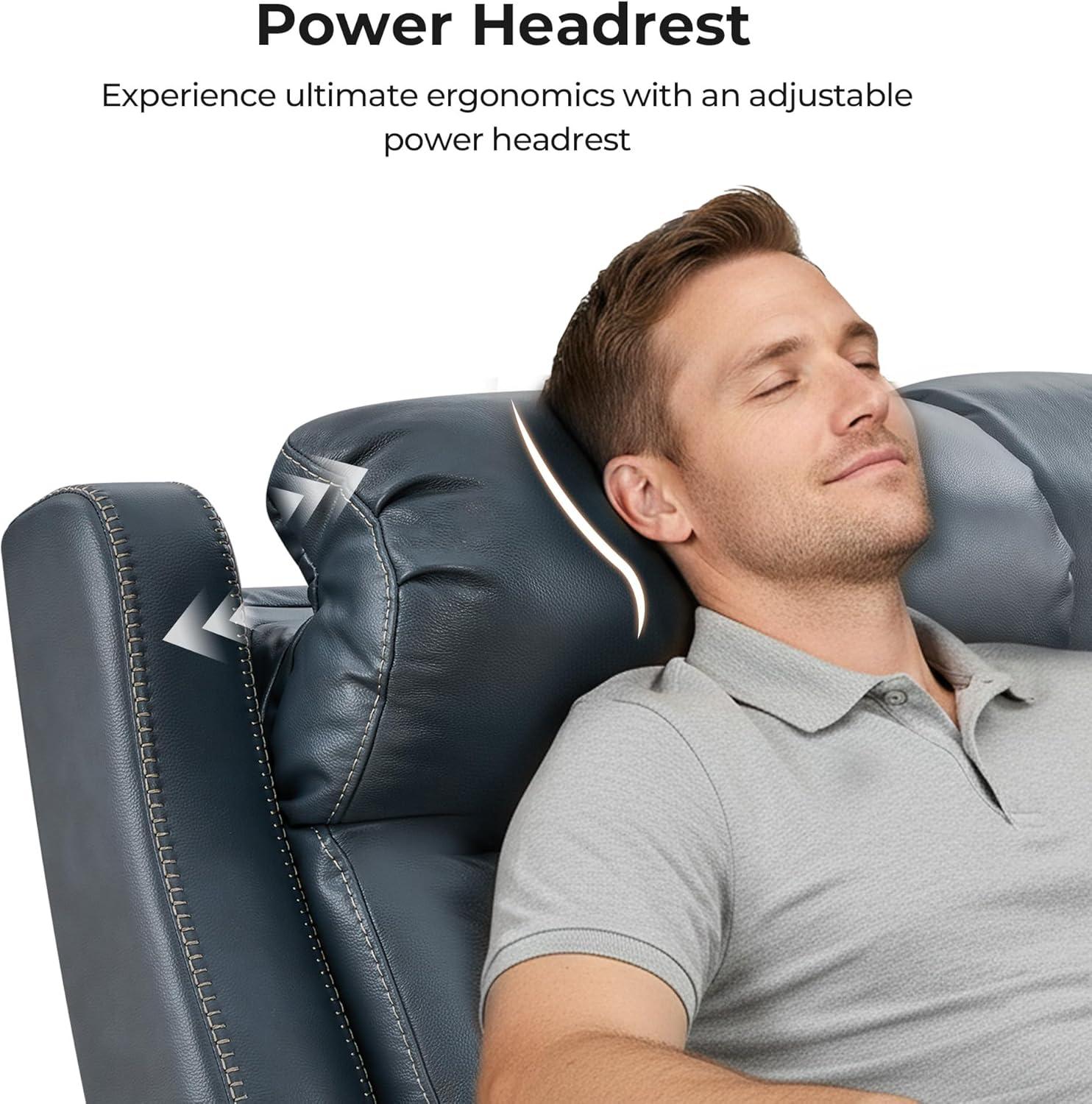 image:imageCHITA Genuine Leather Power Recliner Sofa Wall Hugger Reclining Loveseat with Console Power Headrest Dual Motor Wireless amp USB Charging Ports Recliner Couch for Living Room RV Leather in SaddleNavy