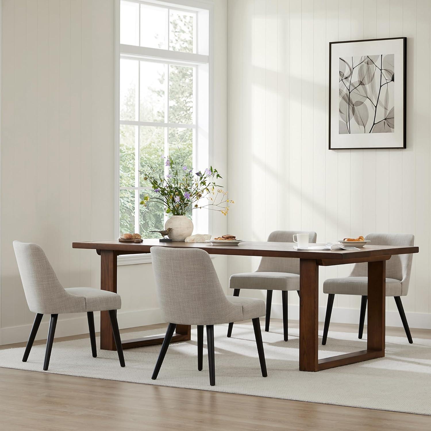 image:imageCHITA MidCentury Modern Dining Chair Upholstered Fabric Accent Chair for Dining Room Set of 2 Flax Beige in FabricFlax Beige in Fabric