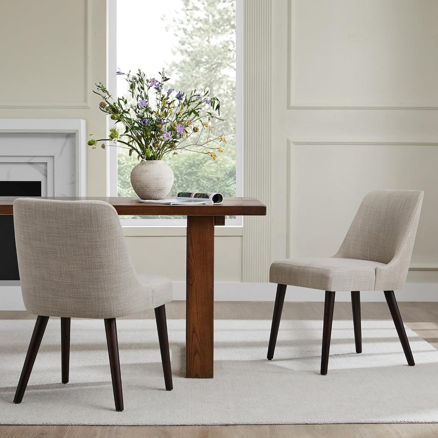 image:imageCHITA MidCentury Modern Dining Chair Upholstered Fabric Accent Chair for Dining Room Set of 2 Flax Beige in FabricFlax Beige in Fabric