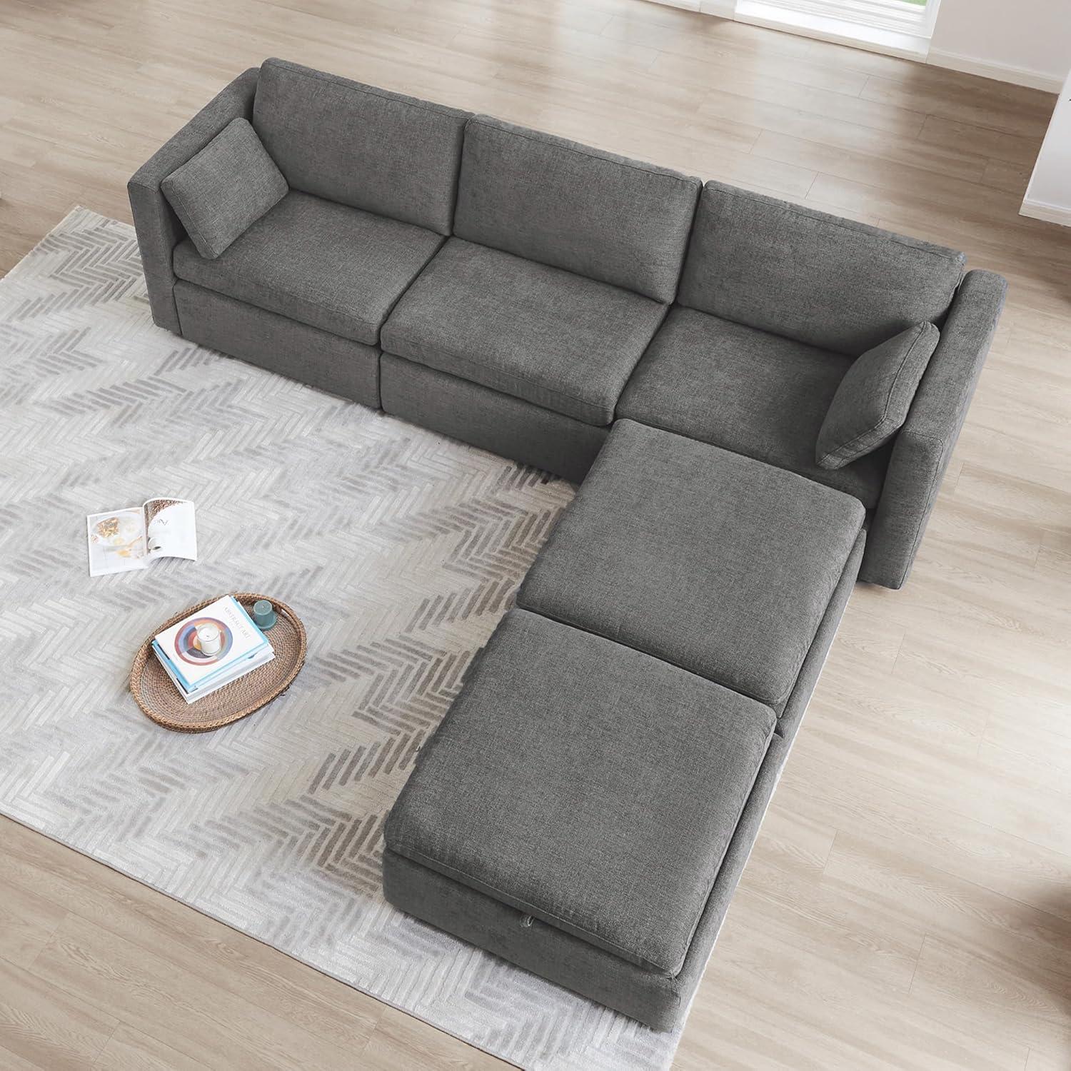 image:imageCHITA Oversized Modular Sectional Sofa FSC Certified L Shaped Couch Reversible Chaise Modular Sectional Couch for Living Room112 inch Width 4 Seat Modular Sofa with Storage Ottoman Moss GreenGrey