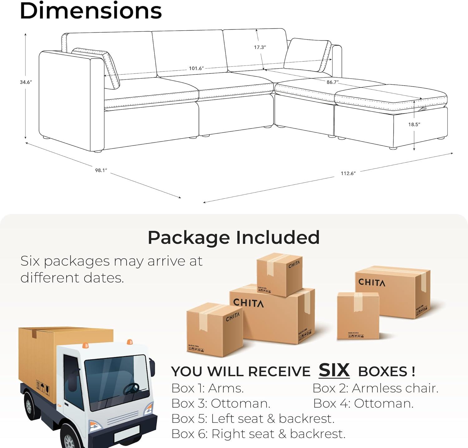 image:imageCHITA Oversized Modular Sectional Sofa FSC Certified L Shaped Couch Reversible Chaise Modular Sectional Couch for Living Room112 inch Width 4 Seat Modular Sofa with Storage Ottoman Moss GreenGrey
