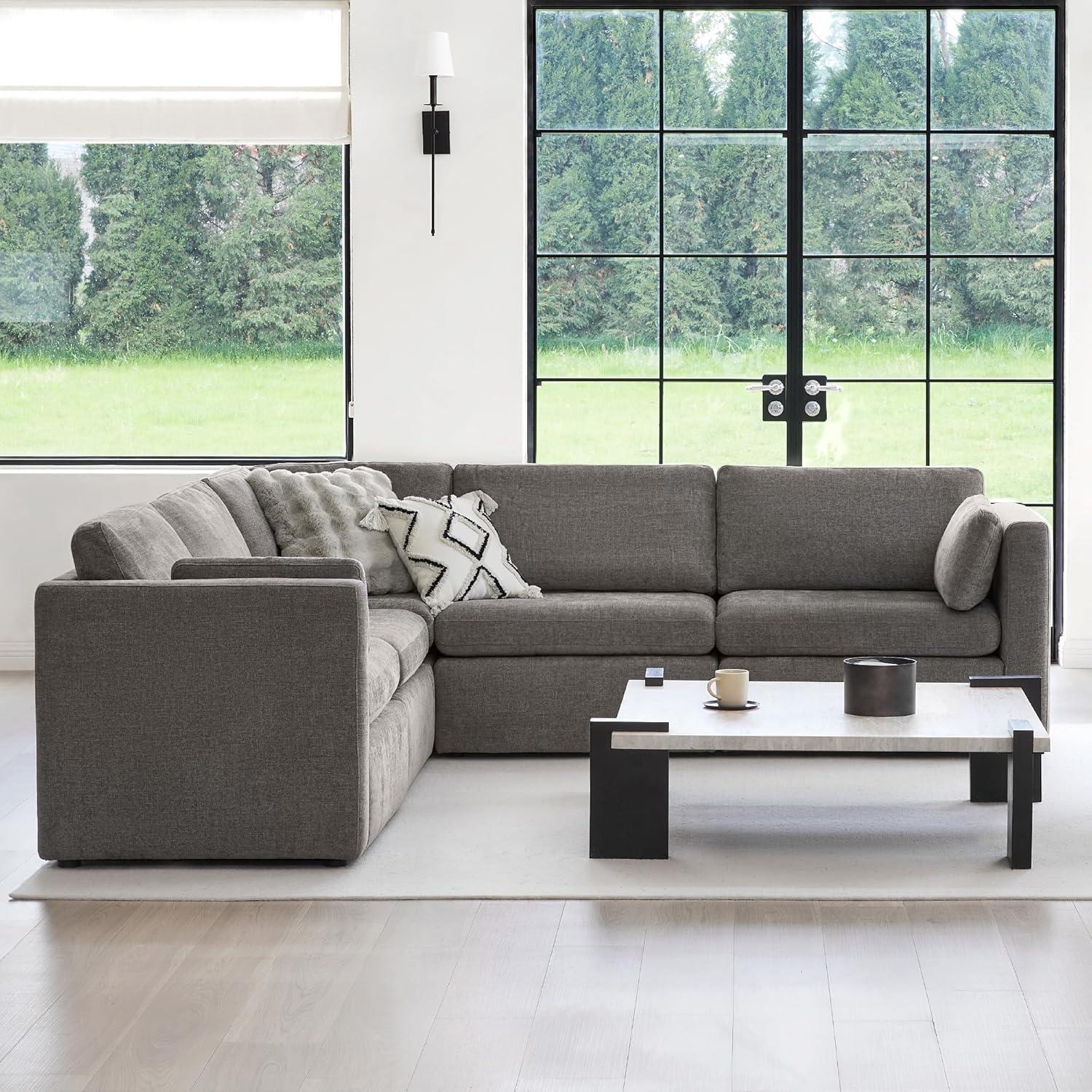 image:imageCHITA Oversized Modular Sectional Sofa FSC Certified L Shaped Couch Reversible Chaise Modular Sectional Couch for Living Room112 inch Width 4 Seat Modular Sofa with Storage Ottoman Moss GreenGrey