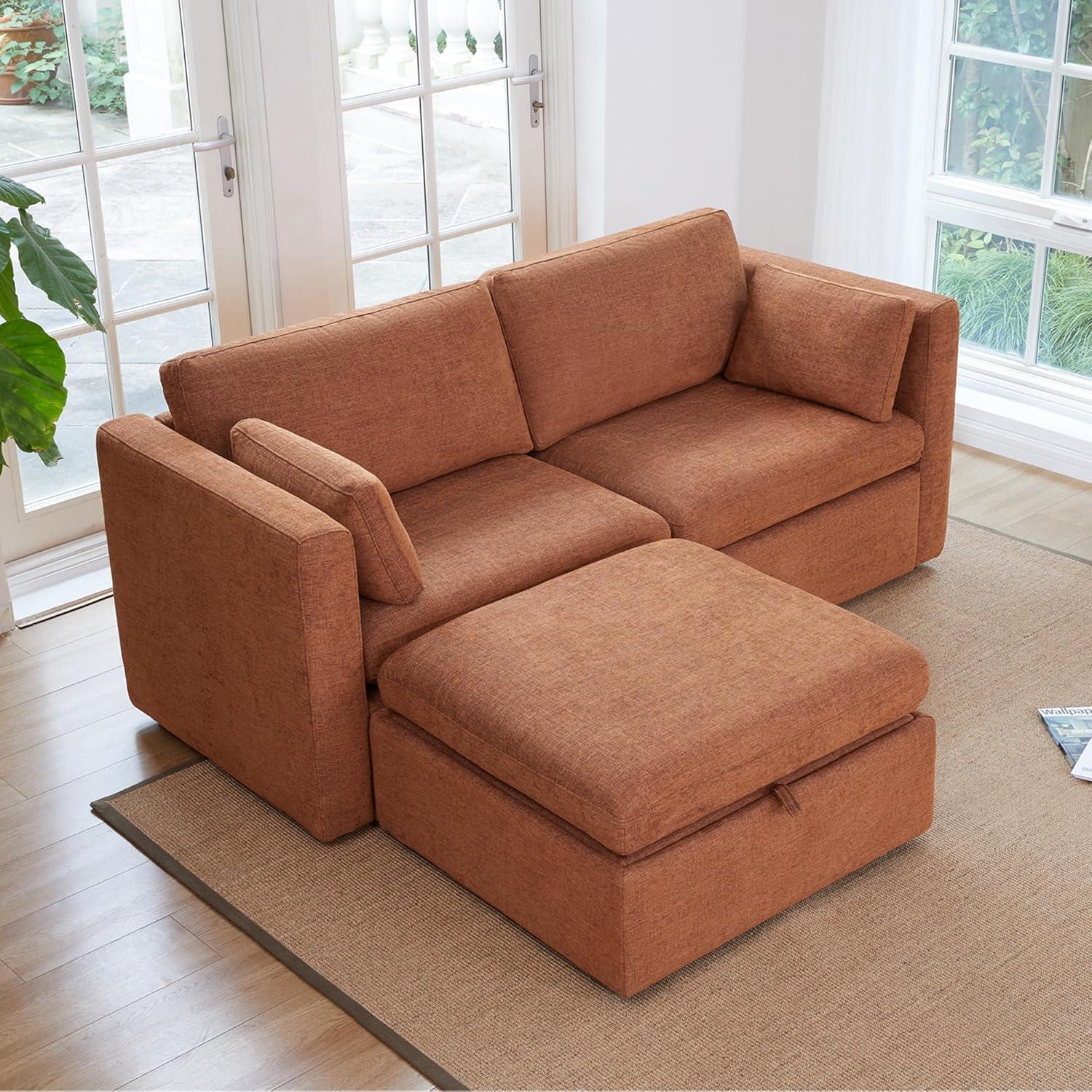 image:imageCHITA Oversized Modular Sectional Sofa FSC Certified L Shaped Couch Reversible Chaise Modular Sectional Couch for Living Room112 inch Width 4 Seat Modular Sofa with Storage Ottoman Moss GreenTerracotta