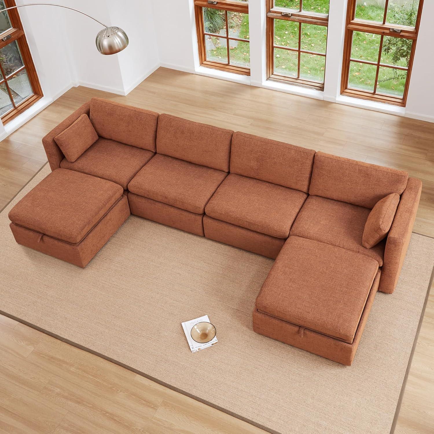 image:imageCHITA Oversized Modular Sectional Sofa FSC Certified L Shaped Couch Reversible Chaise Modular Sectional Couch for Living Room112 inch Width 4 Seat Modular Sofa with Storage Ottoman Moss GreenTerracotta