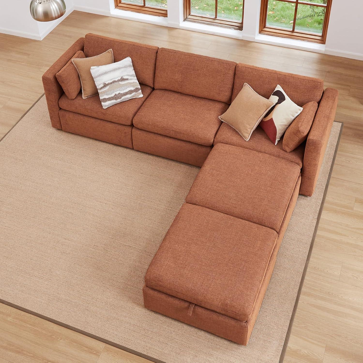 image:imageCHITA Oversized Modular Sectional Sofa FSC Certified L Shaped Couch Reversible Chaise Modular Sectional Couch for Living Room112 inch Width 4 Seat Modular Sofa with Storage Ottoman Moss GreenTerracotta