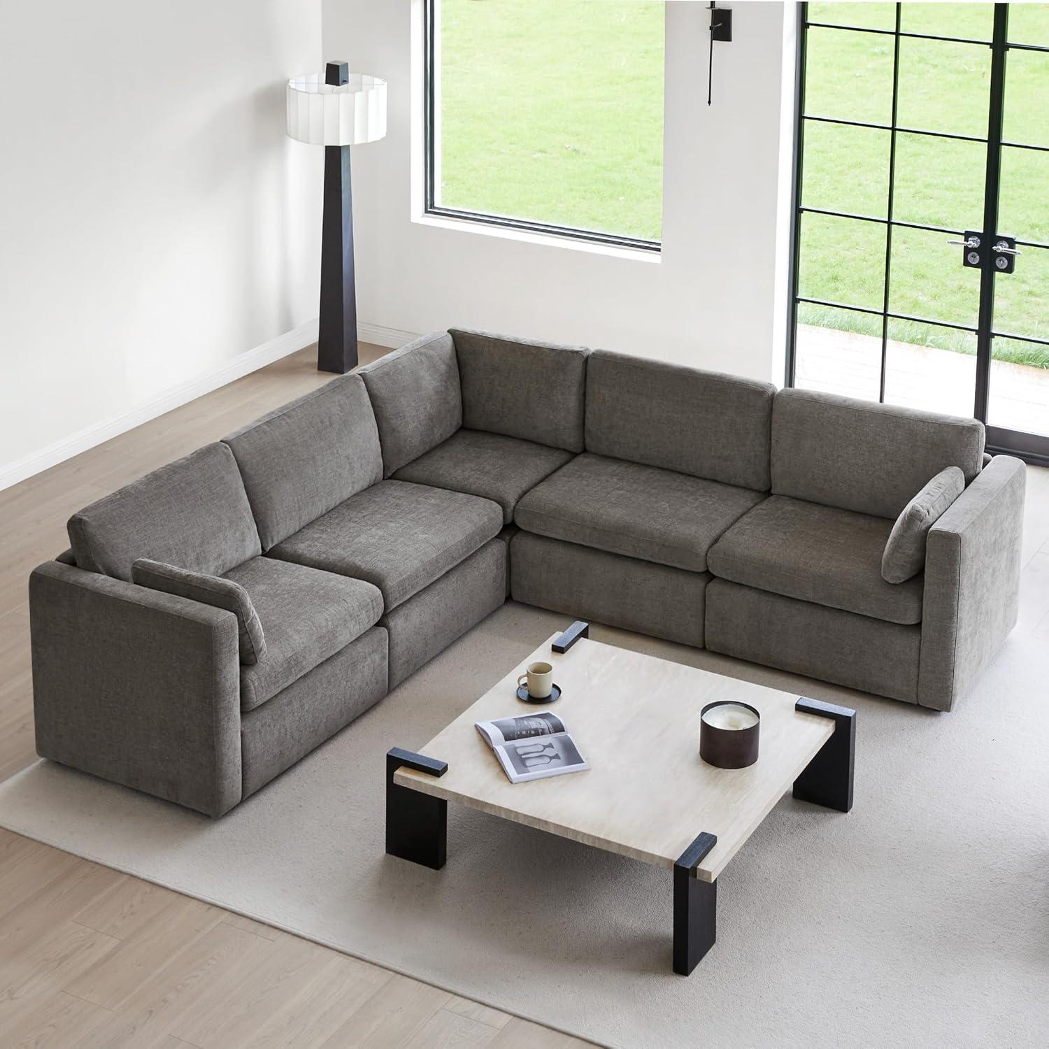 image:imageCHITA Oversized Modular Sectional Sofa FSC Certified L Shaped Couch Reversible Chaise Modular Sectional Couch for Living Room112 inch Width 4 Seat Modular Sofa with Storage Ottoman Moss GreenGrey