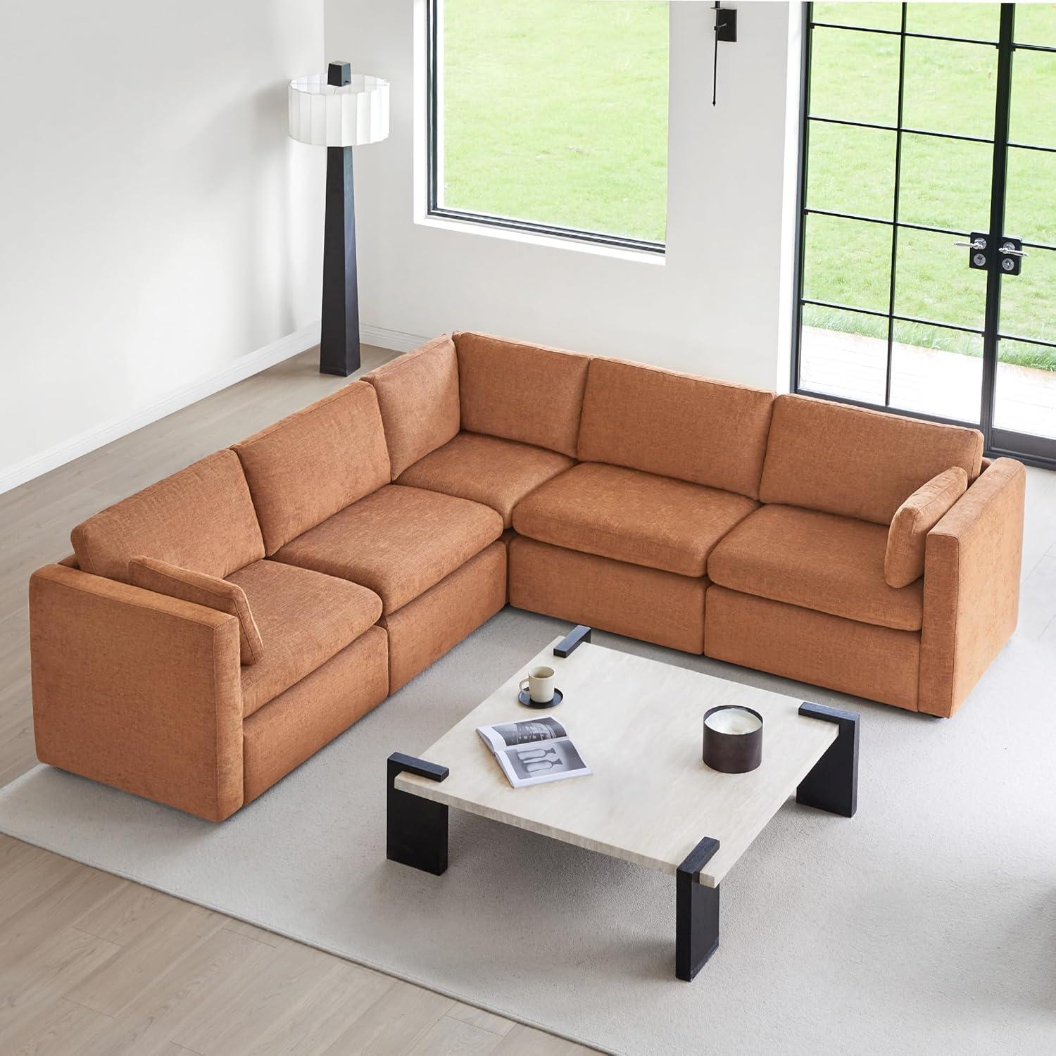 image:imageCHITA Oversized Modular Sectional Sofa FSC Certified L Shaped Couch Reversible Chaise Modular Sectional Couch for Living Room112 inch Width 4 Seat Modular Sofa with Storage Ottoman Moss GreenTerracotta
