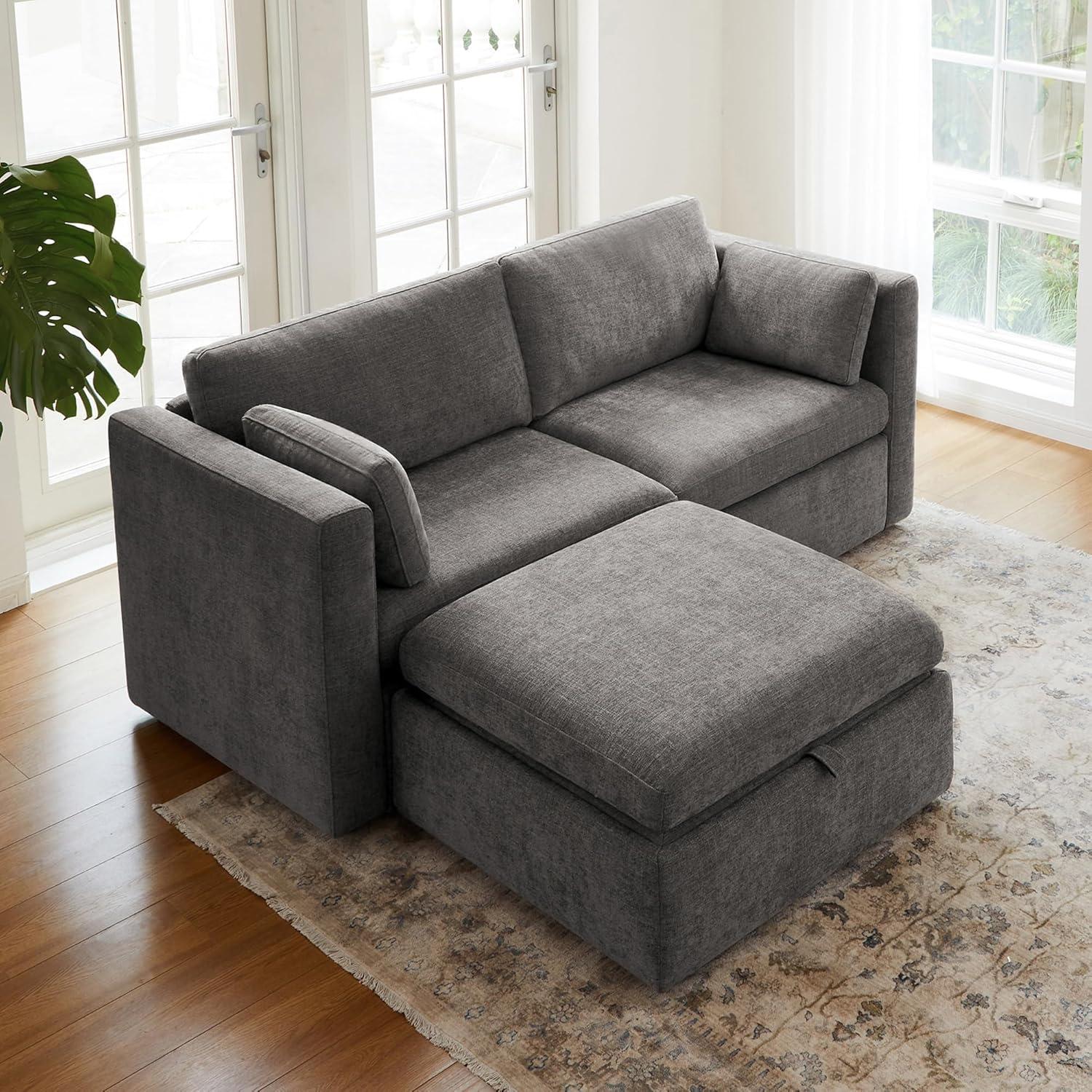 image:imageCHITA Oversized Modular Sectional Sofa FSC Certified L Shaped Couch Reversible Chaise Modular Sectional Couch for Living Room112 inch Width 4 Seat Modular Sofa with Storage Ottoman Moss GreenGrey