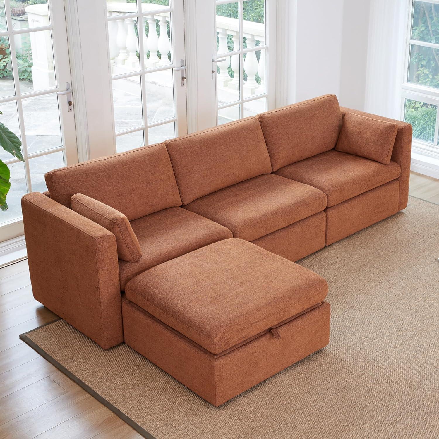 image:imageCHITA Oversized Modular Sectional Sofa FSC Certified L Shaped Couch Reversible Chaise Modular Sectional Couch for Living Room112 inch Width 4 Seat Modular Sofa with Storage Ottoman Moss GreenTerracotta
