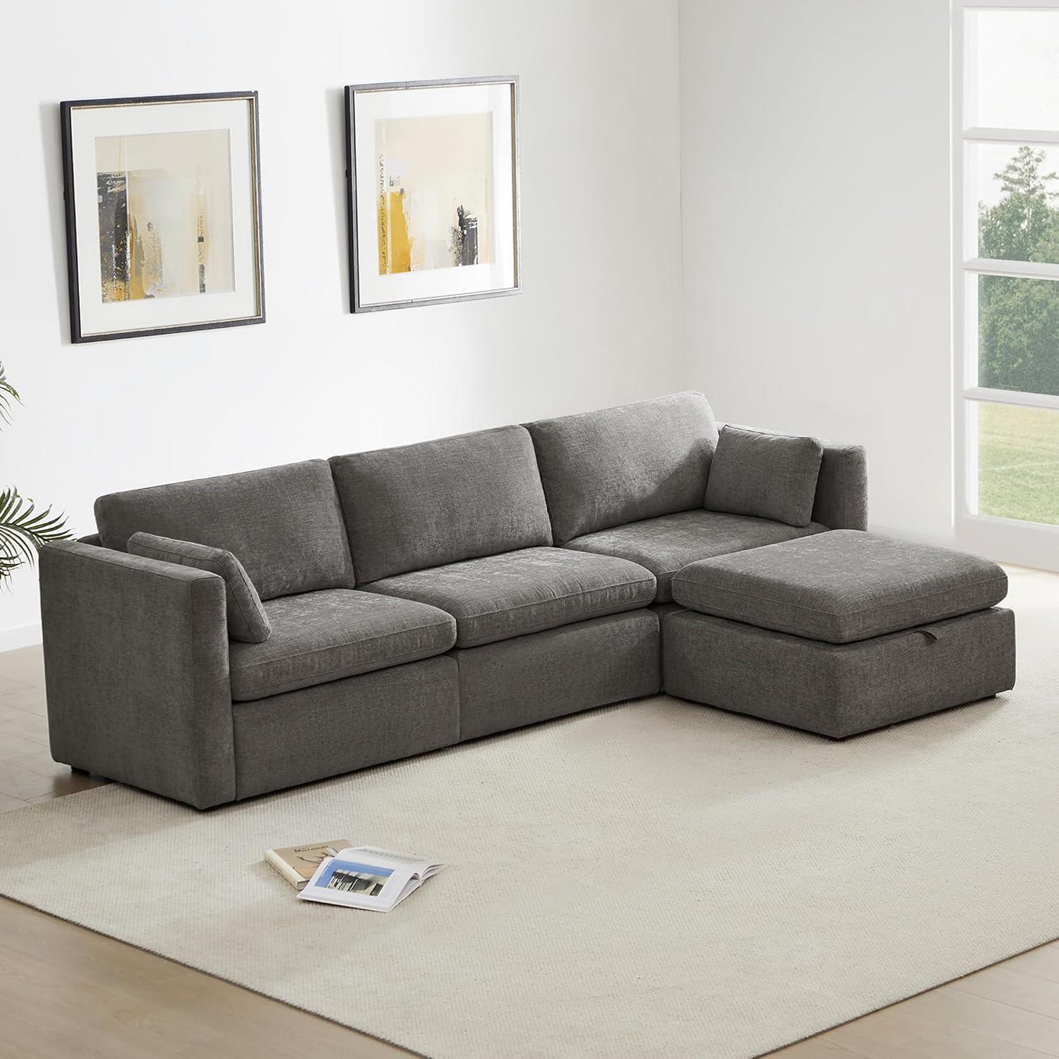 image:imageCHITA Oversized Modular Sectional Sofa FSC Certified L Shaped Couch Reversible Chaise Modular Sectional Couch for Living Room112 inch Width 4 Seat Modular Sofa with Storage Ottoman Moss GreenGrey