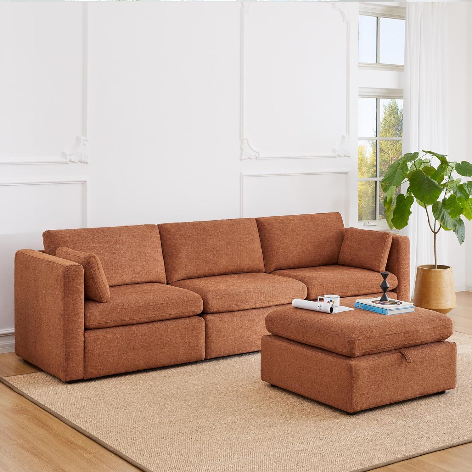 image:imageCHITA Oversized Modular Sectional Sofa FSC Certified L Shaped Couch Reversible Chaise Modular Sectional Couch for Living Room112 inch Width 4 Seat Modular Sofa with Storage Ottoman Moss GreenTerracotta